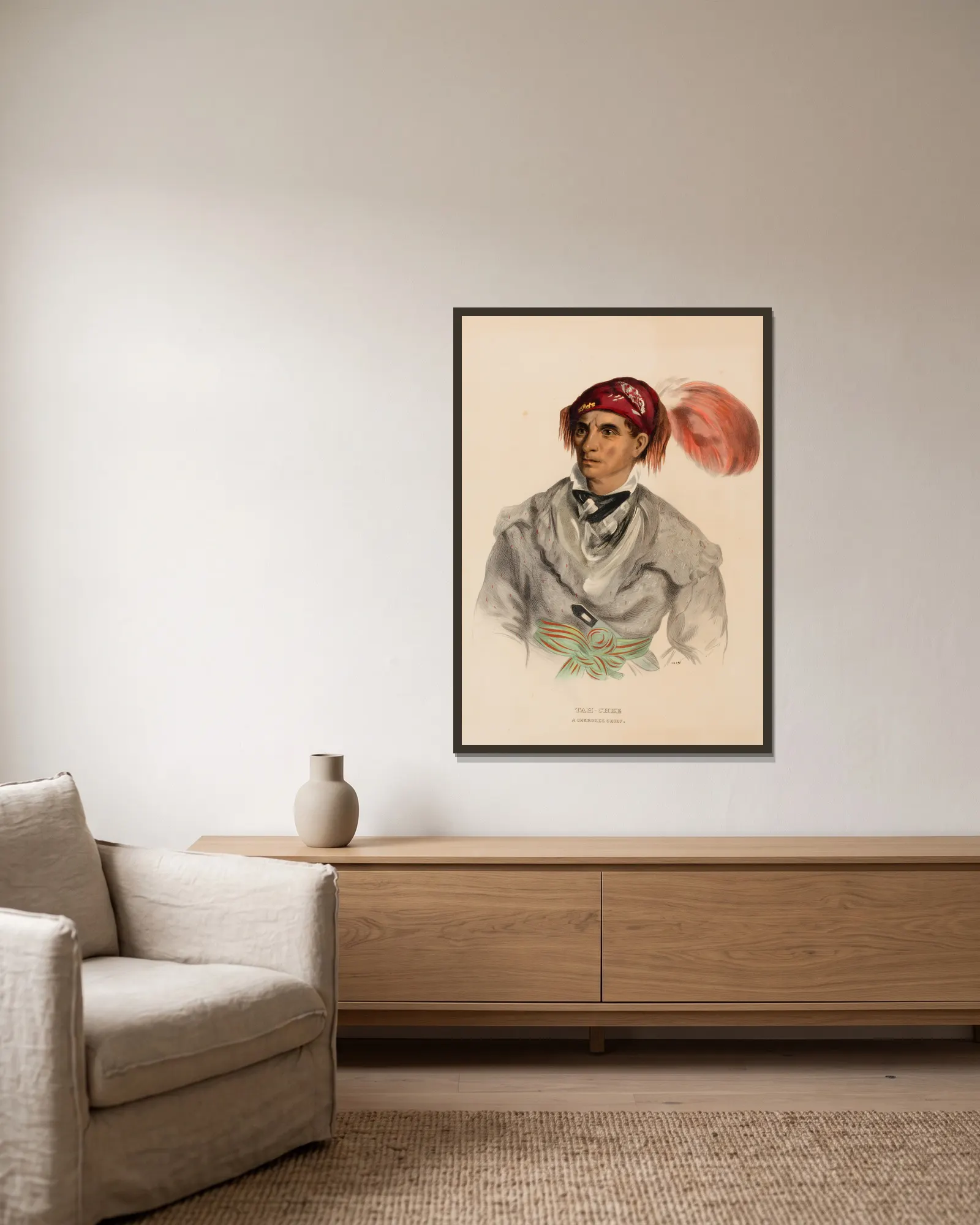 Tah-Chee (Dutch), A Cherokee Chief av Charles Bird King inramad på en vägg