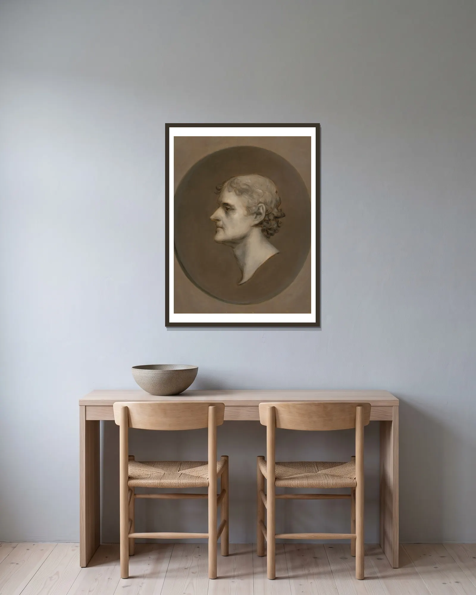 Thomas Jefferson av Charles Bird King inramad på en vägg