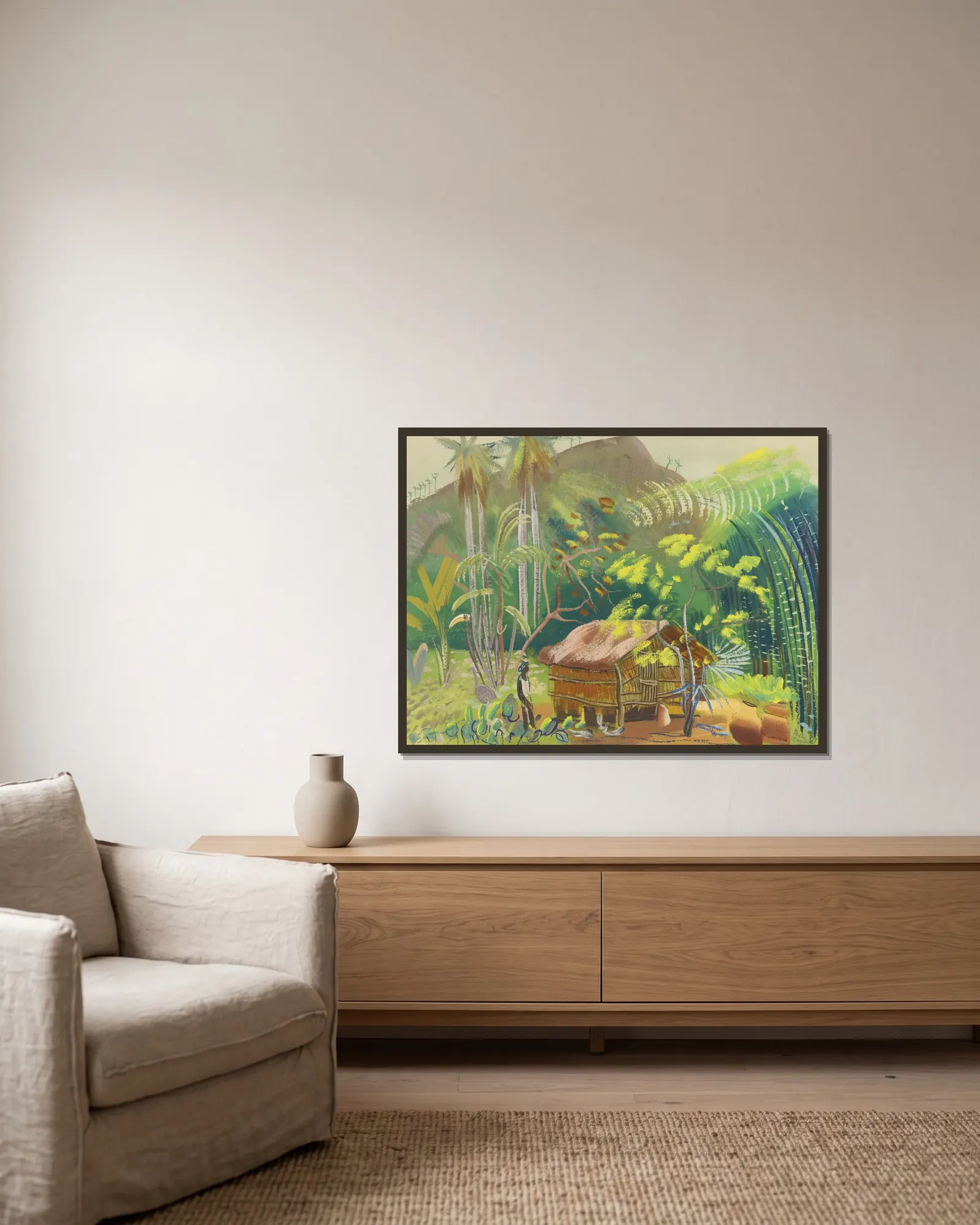 Native Hut, Brazil av Boris Grigoriev inramad på en vägg