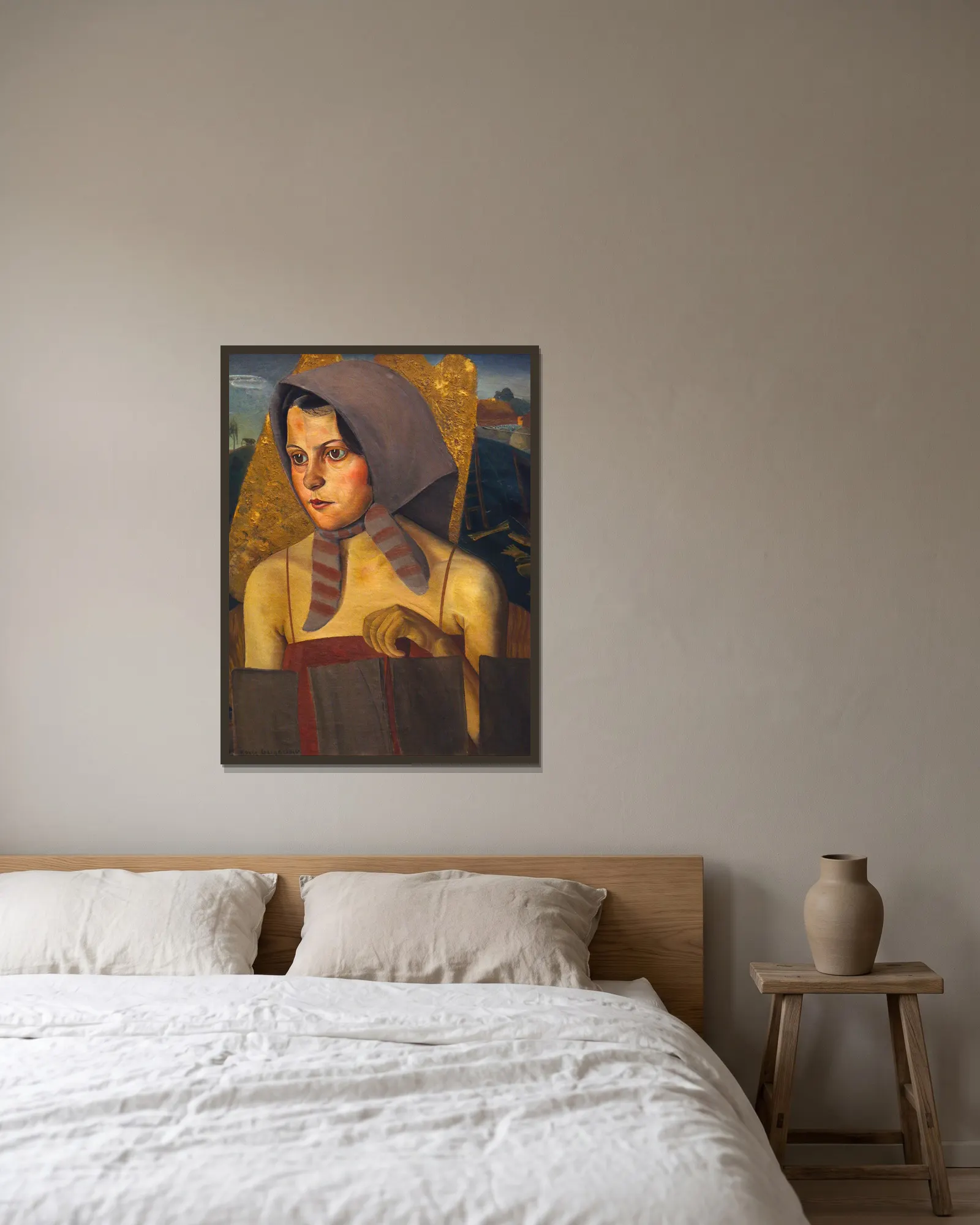 Russian Peasant Girl av Boris Grigoriev inramad på en vägg