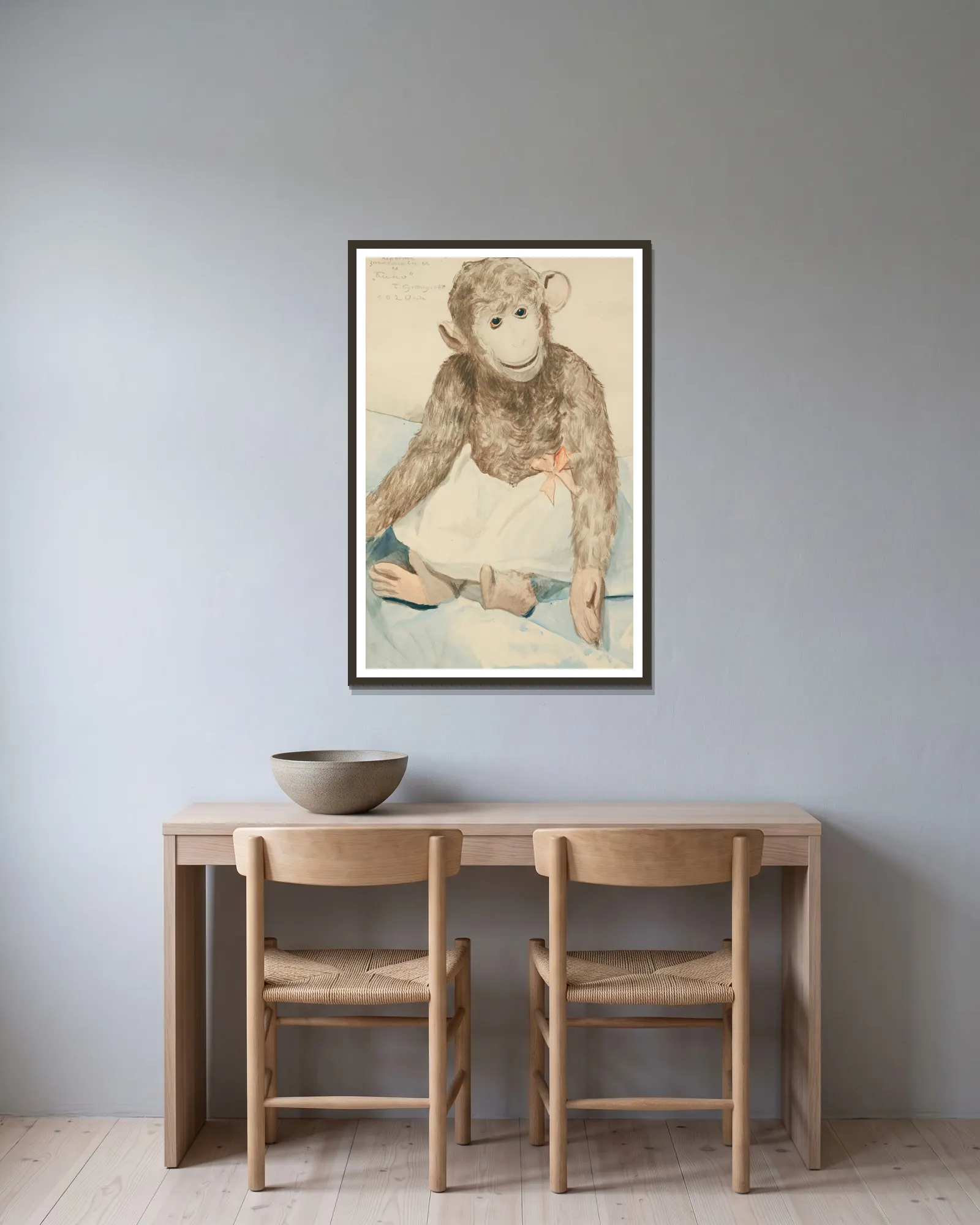 The Toy Monkey av Boris Kustodiev inramad på en vägg