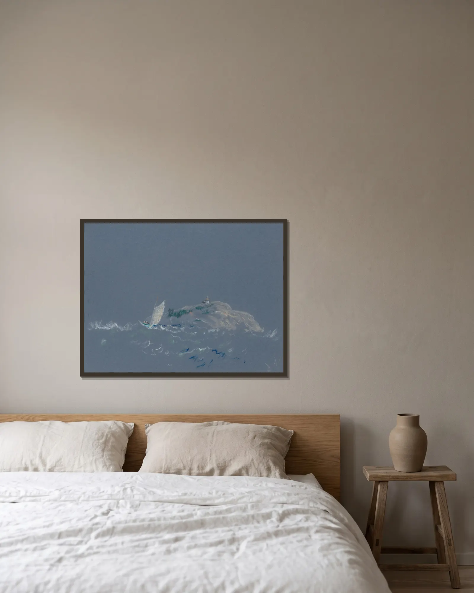 Bear Island Light av Arthur Bowen Davies inramad på en vägg