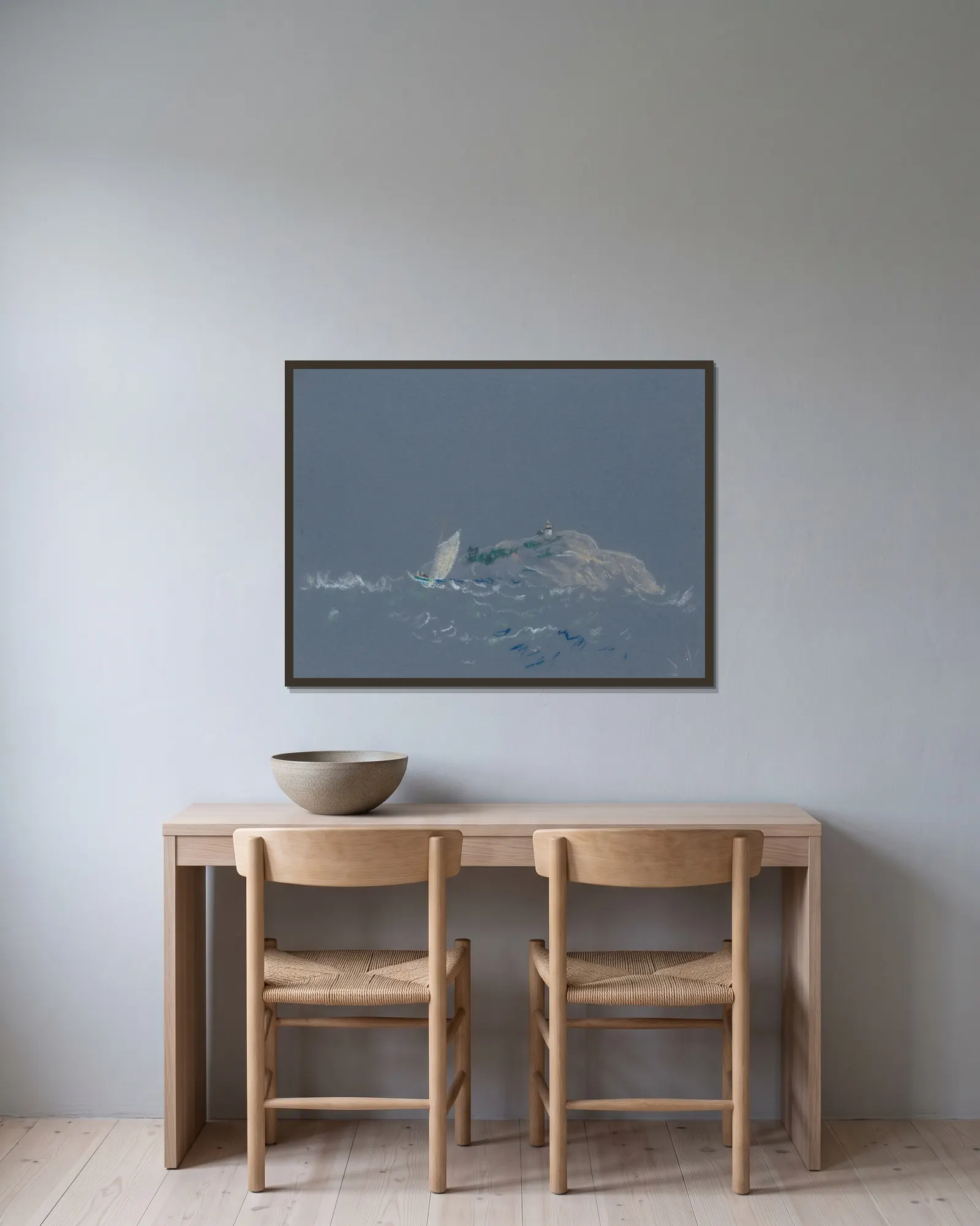 Bear Island Light av Arthur Bowen Davies inramad på en vägg