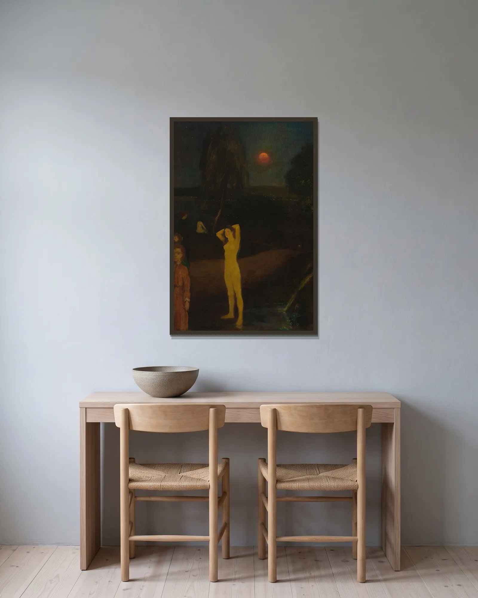 Full-Orbed Moon av Arthur Bowen Davies inramad på en vägg