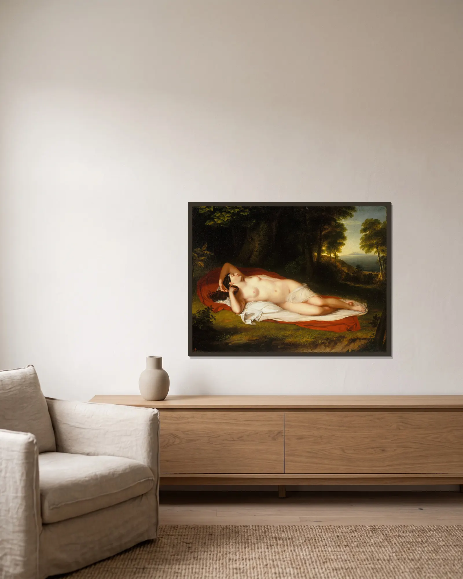 Ariadne av Asher Brown Durand inramad på en vägg