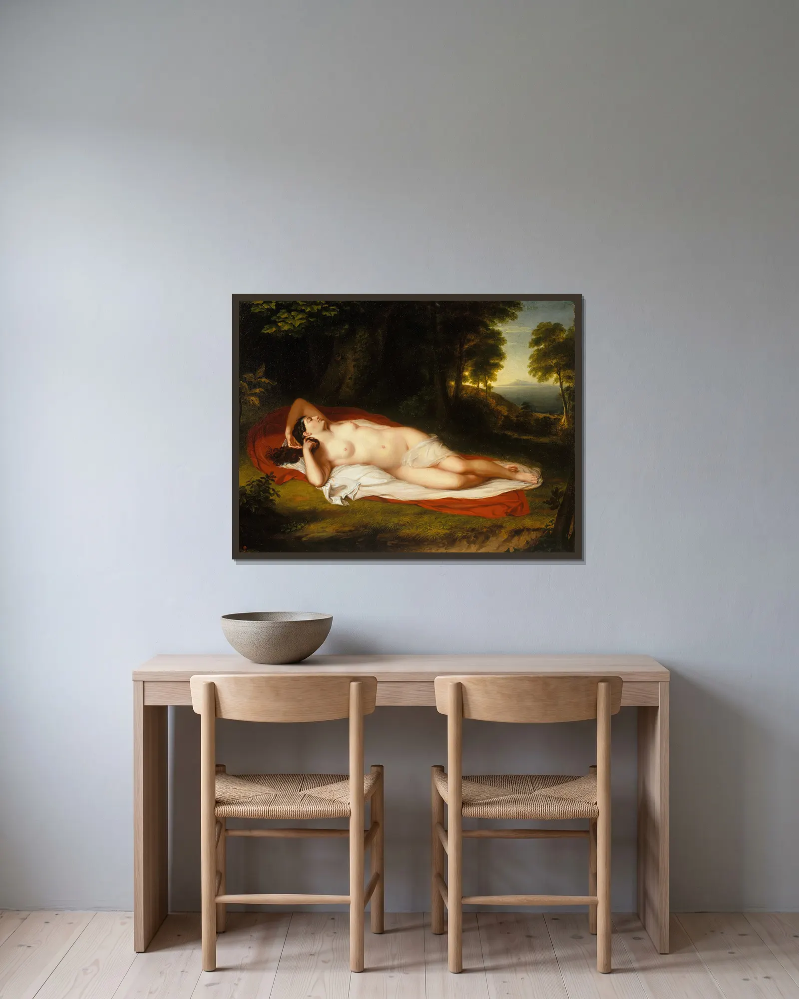 Ariadne av Asher Brown Durand inramad på en vägg
