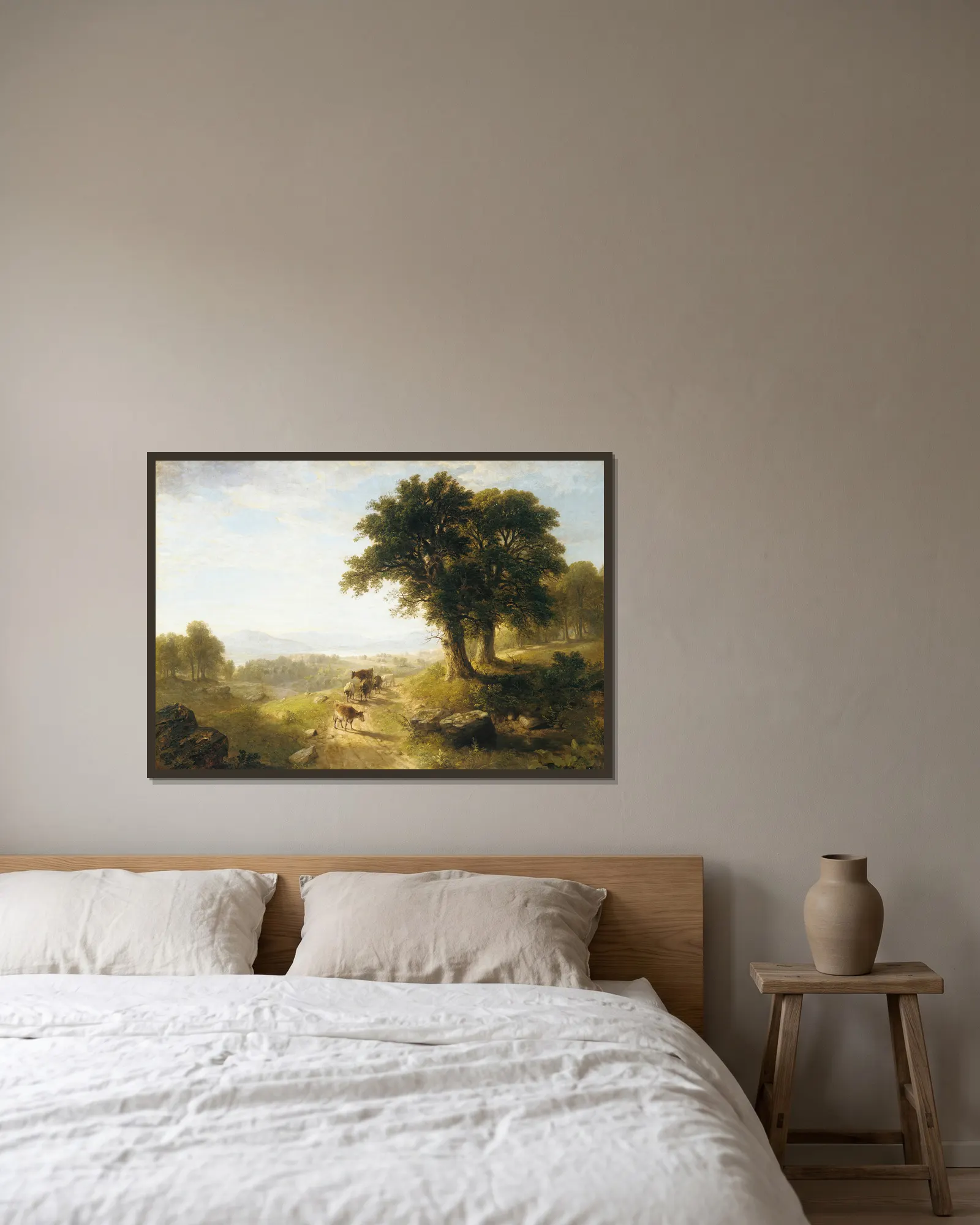 River Scene av Asher Brown Durand inramad på en vägg