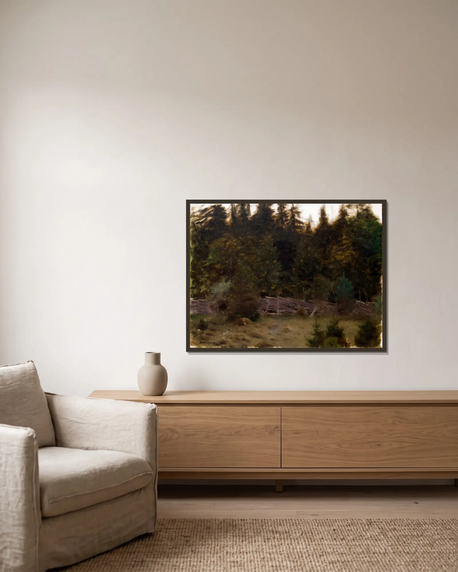 Landscape Study av Bruno Liljefors inramad på en vägg