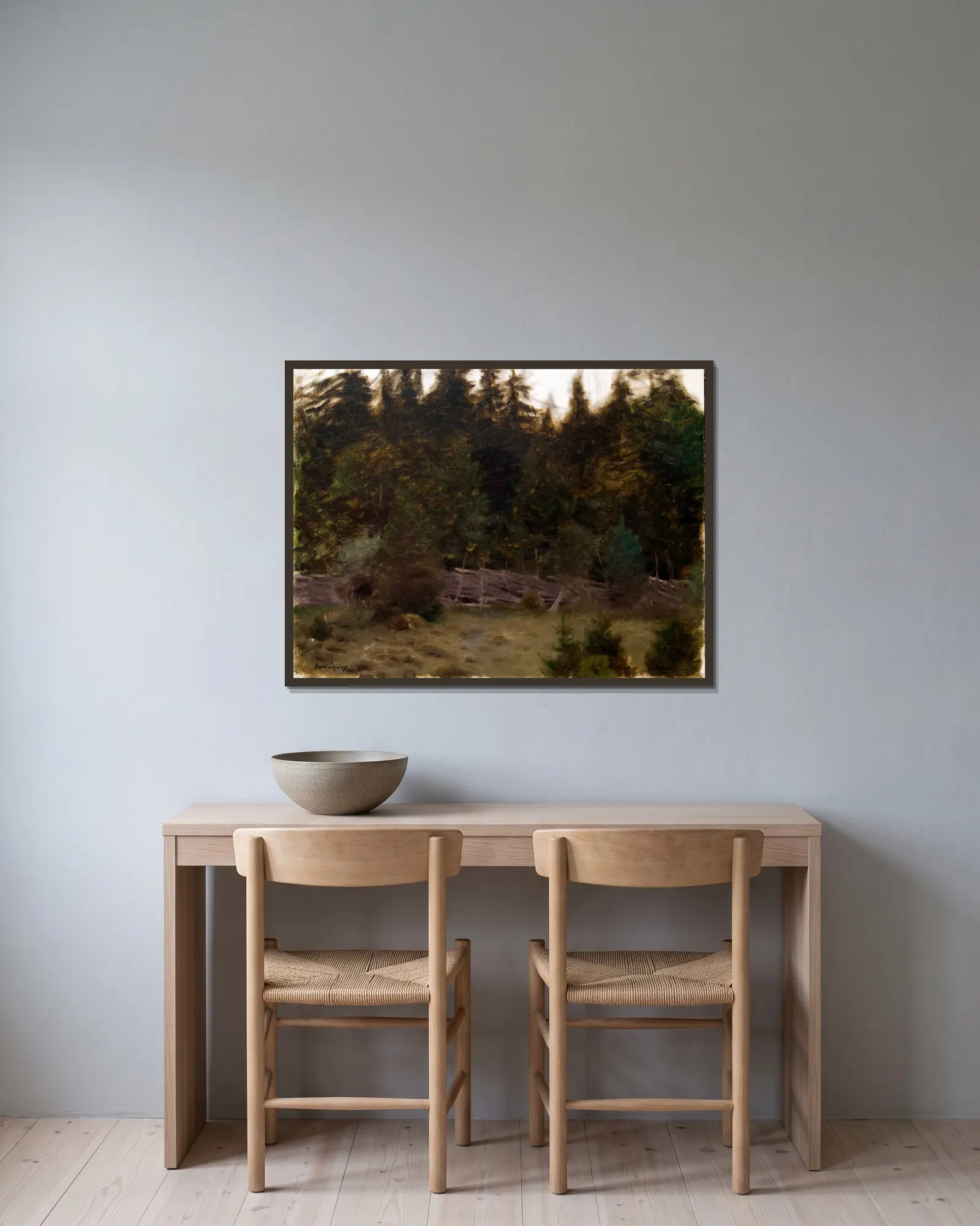 Landscape Study av Bruno Liljefors inramad på en vägg