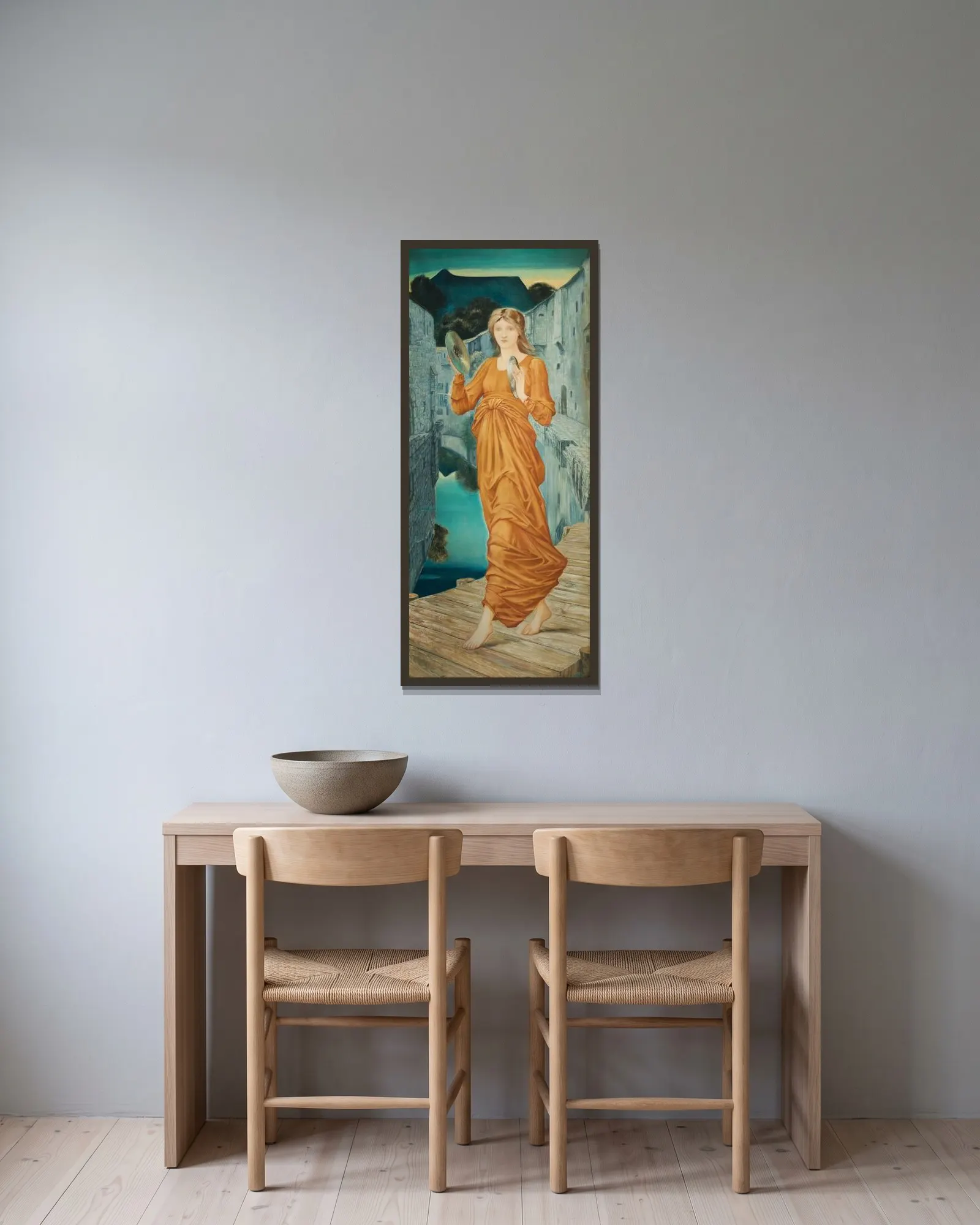 Aurora av Sir Edward Coley Burne-Jones inramad på en vägg