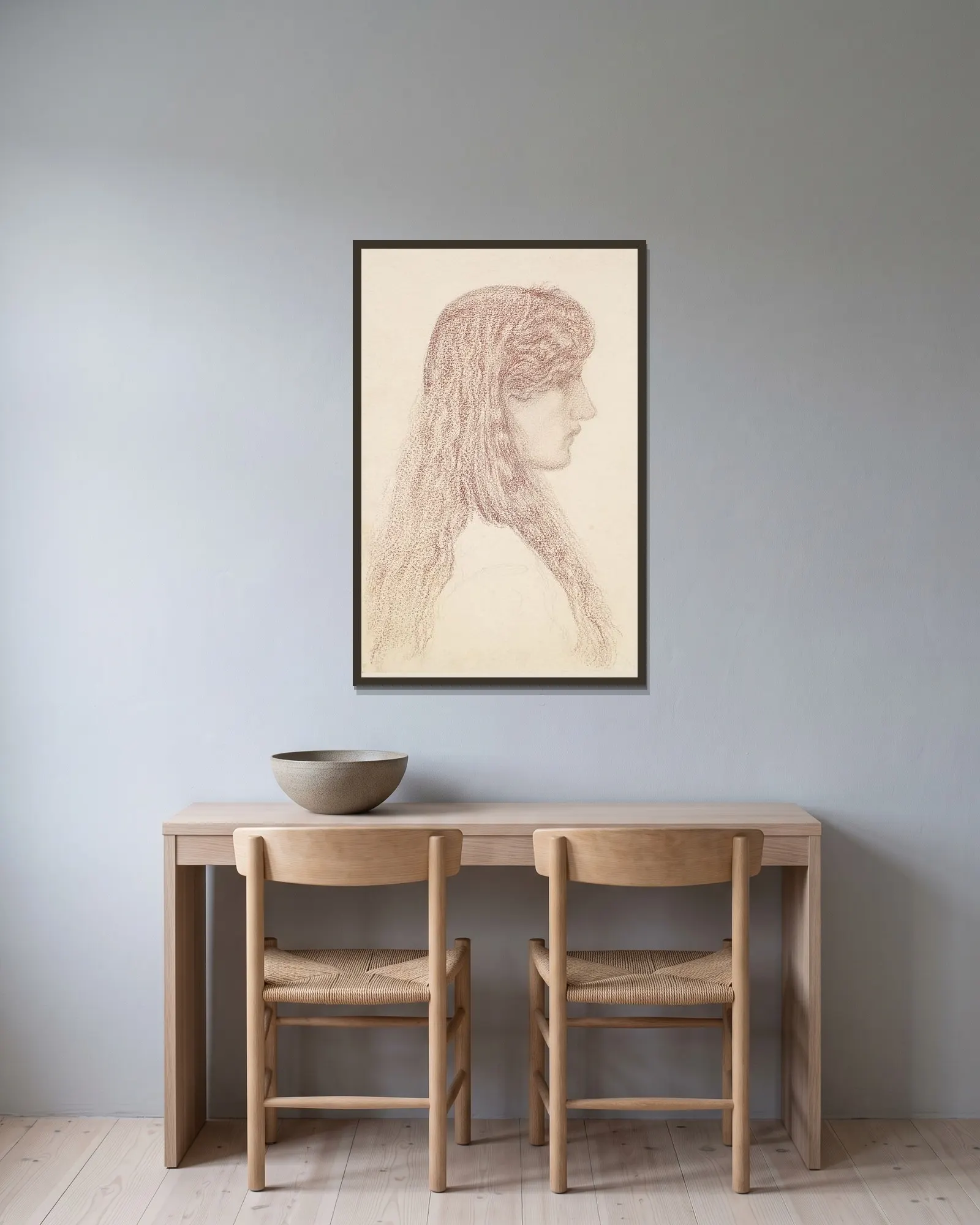 Maria Zambaco – Profile Study av Sir Edward Coley Burne-Jones inramad på en vägg