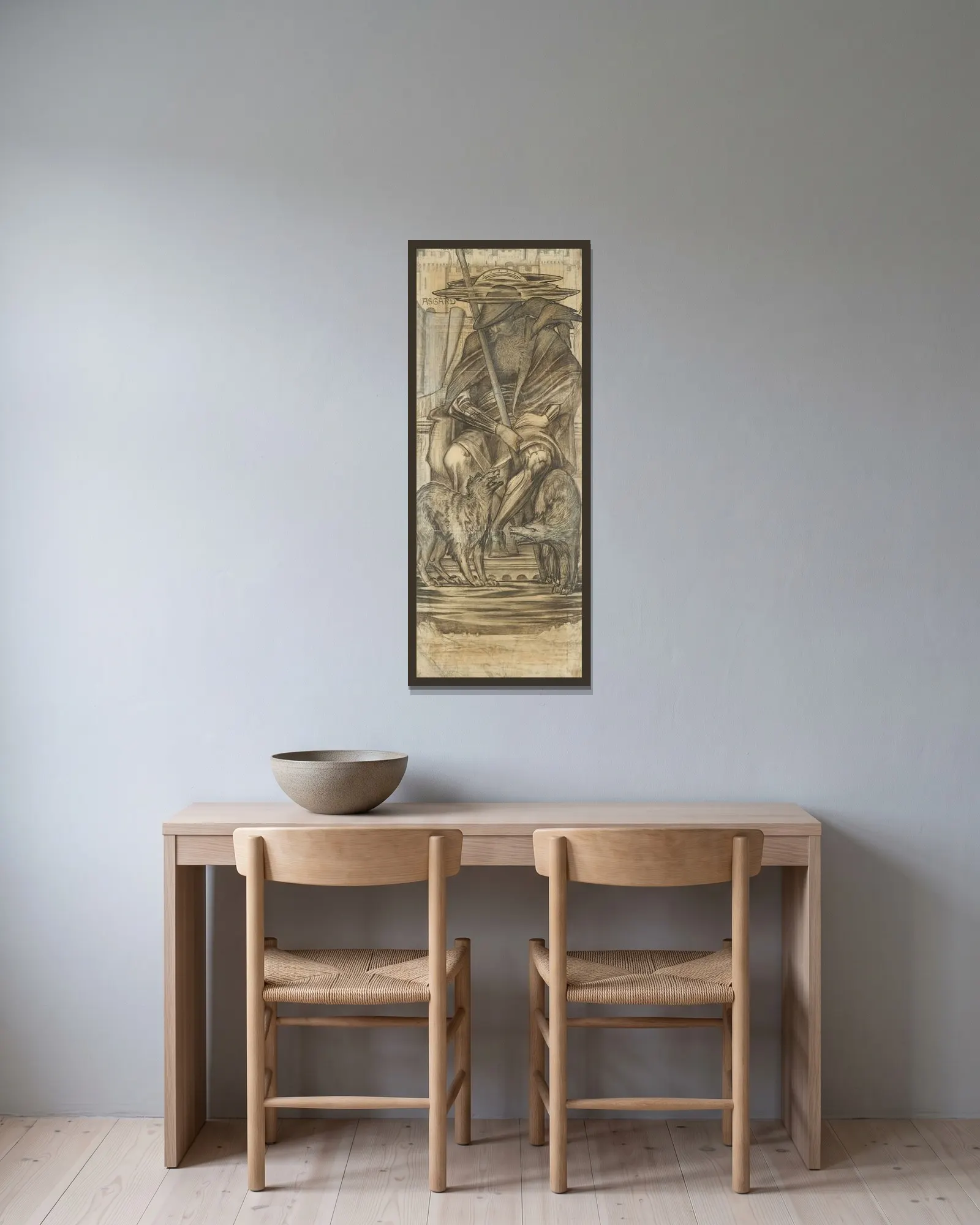 Odin av Sir Edward Coley Burne-Jones inramad på en vägg