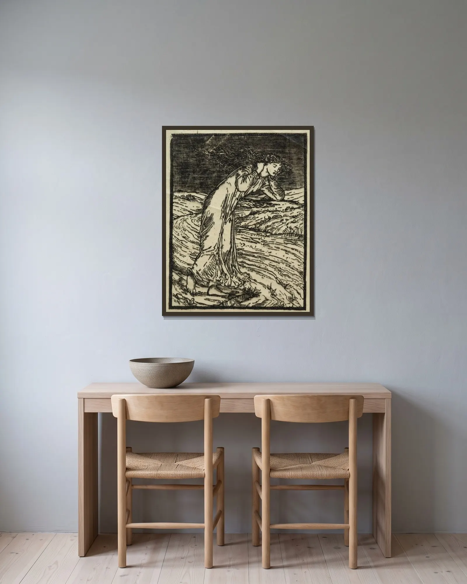 Psyche Throwing Herself into the River av Sir Edward Coley Burne-Jones inramad på en vägg