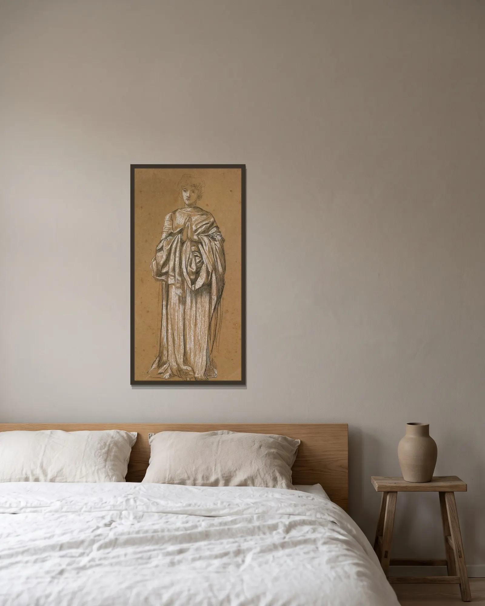 Standing Draped Figure av Sir Edward Coley Burne-Jones inramad på en vägg