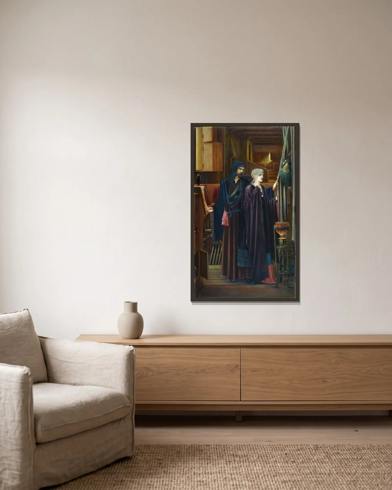 The Wizard av Sir Edward Coley Burne-Jones inramad på en vägg