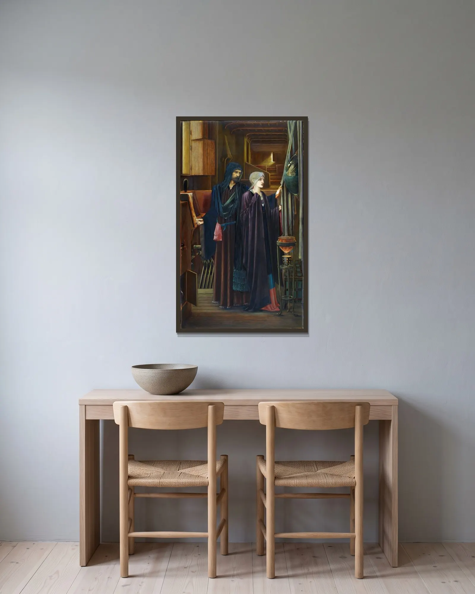The Wizard av Sir Edward Coley Burne-Jones inramad på en vägg