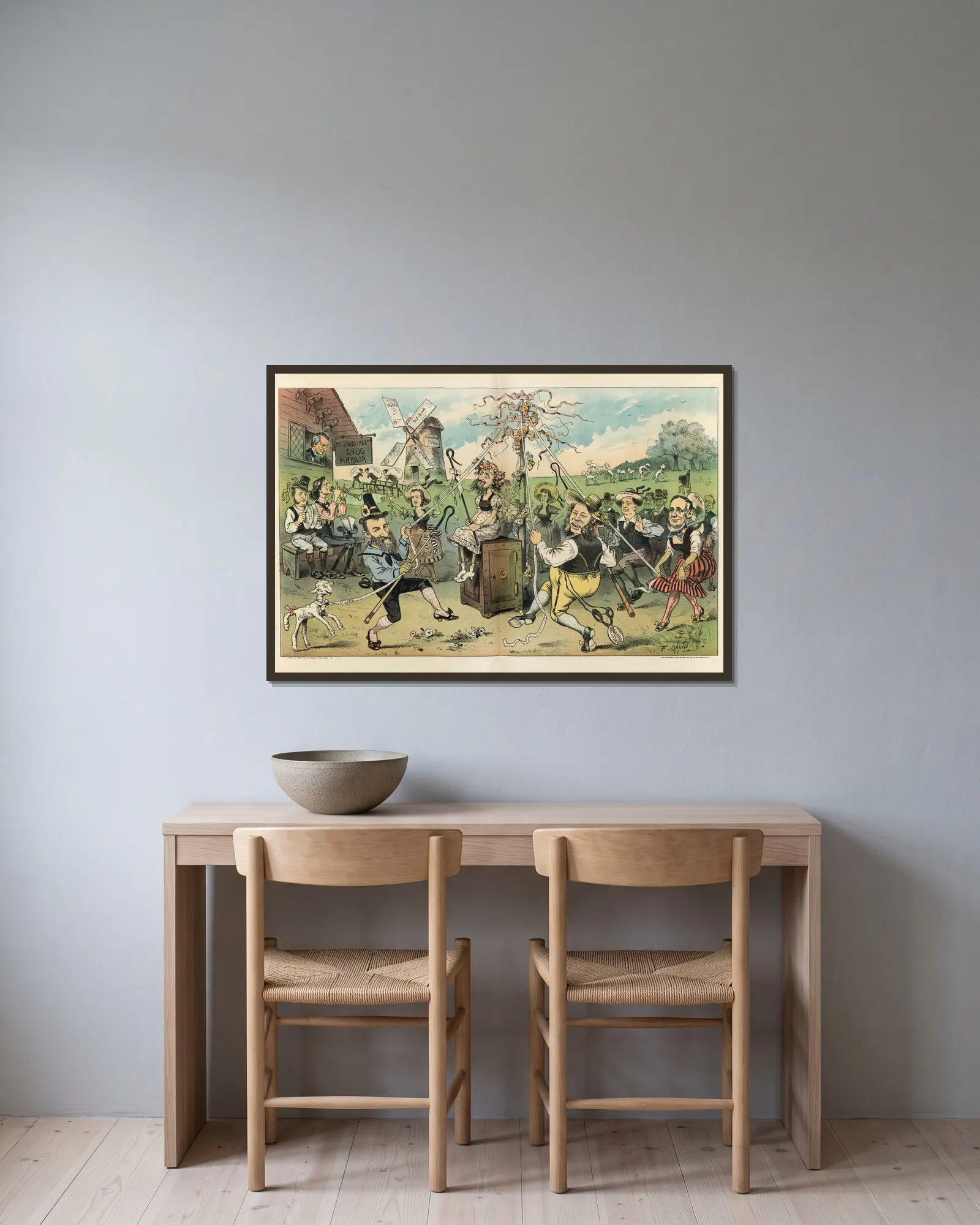 The monopolists’ may-pole av Frederick Burr Opper inramad på en vägg