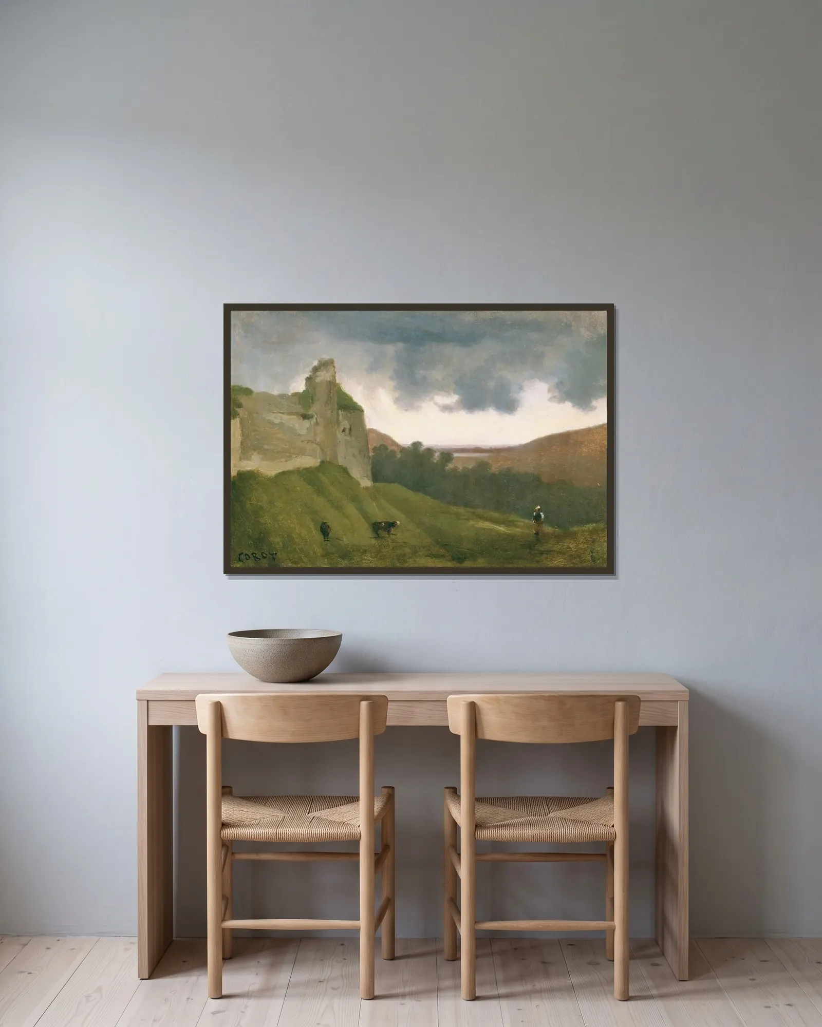 Arques, Ruines Du Chateau av Jean-Baptiste-Camille Corot inramad på en vägg