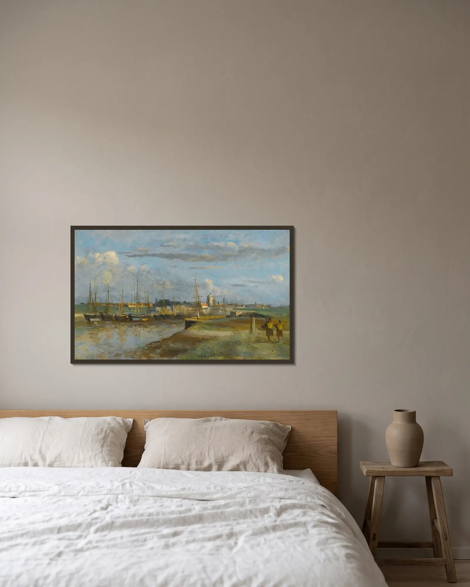 Dunkerque; L’arrière-Port av Jean-Baptiste-Camille Corot inramad på en vägg