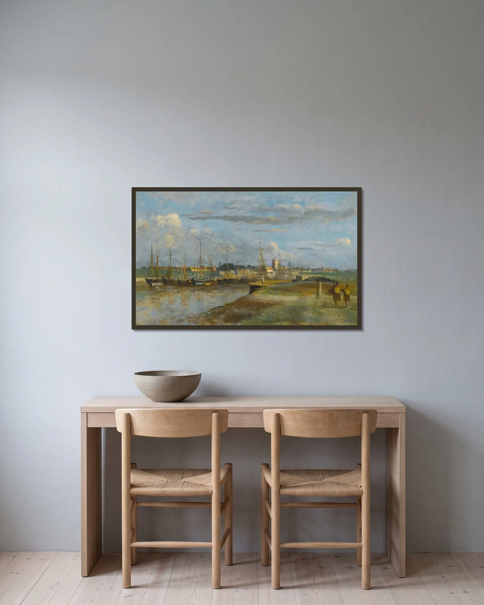 Dunkerque; L’arrière-Port av Jean-Baptiste-Camille Corot inramad på en vägg