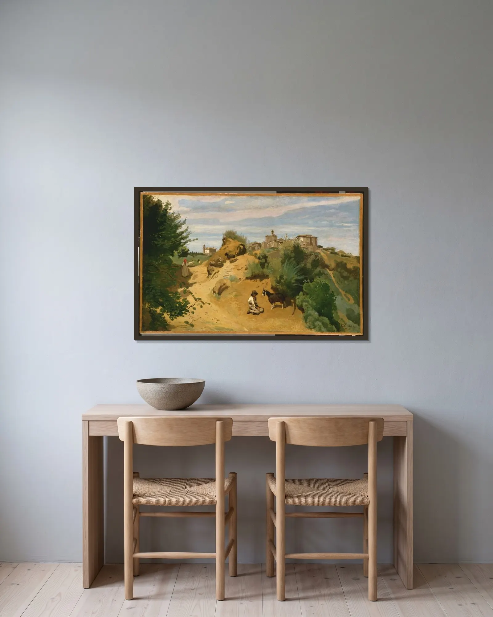 Genzano av Jean-Baptiste-Camille Corot inramad på en vägg