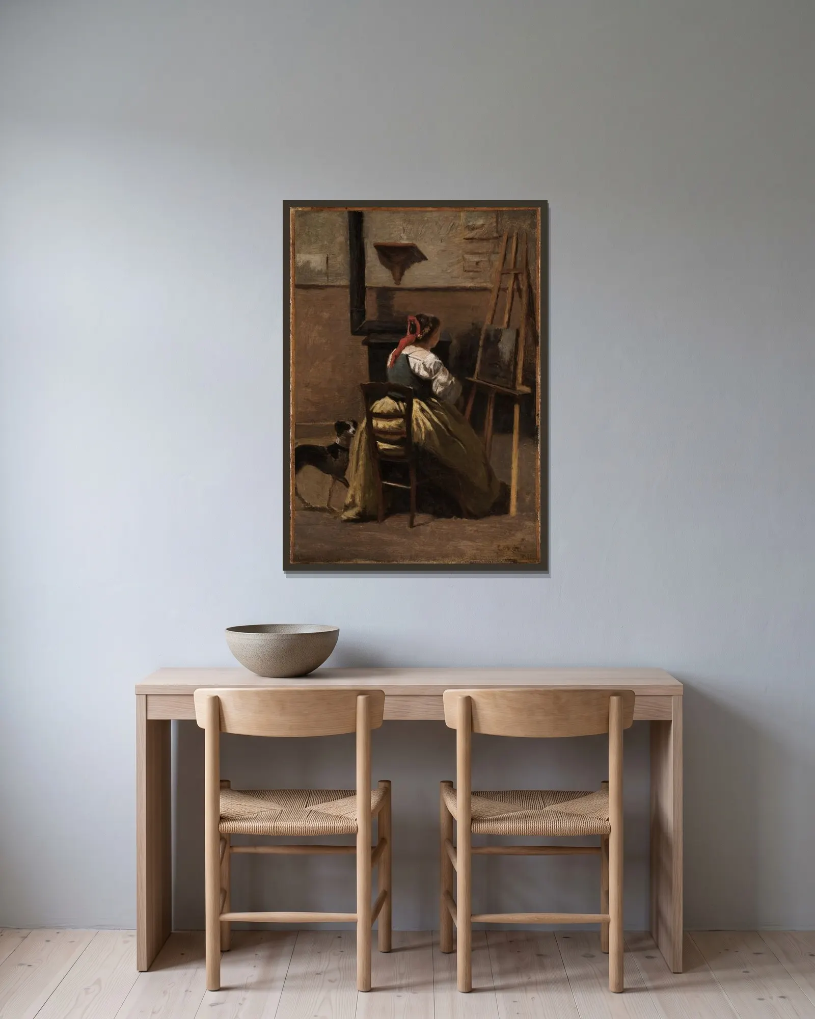 L’Atelier de Corot av Jean-Baptiste-Camille Corot inramad på en vägg