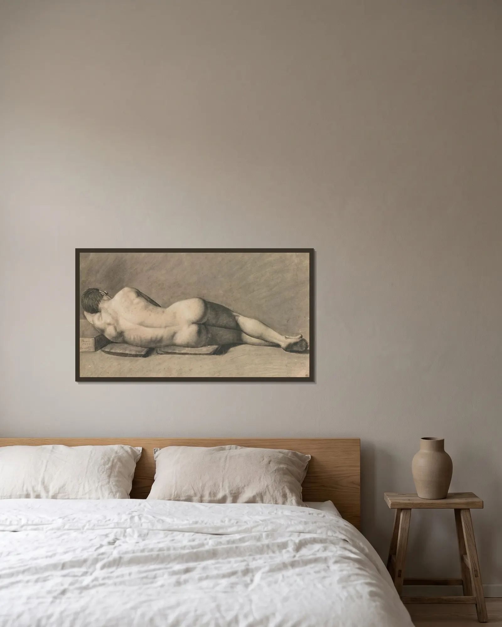 Nu D’homme av Jean-Baptiste-Camille Corot inramad på en vägg