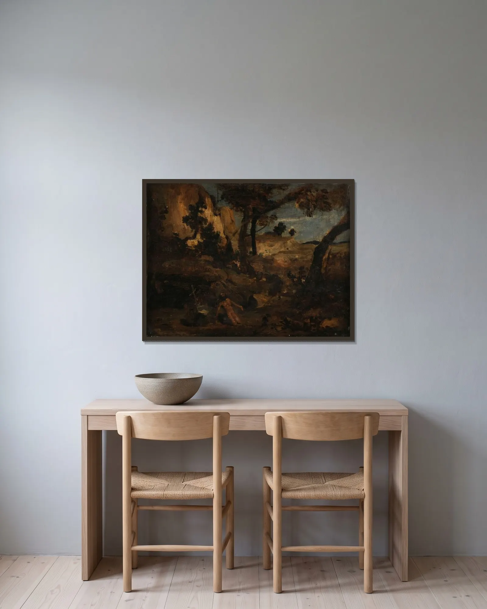 Saint Jérôme av Jean-Baptiste-Camille Corot inramad på en vägg