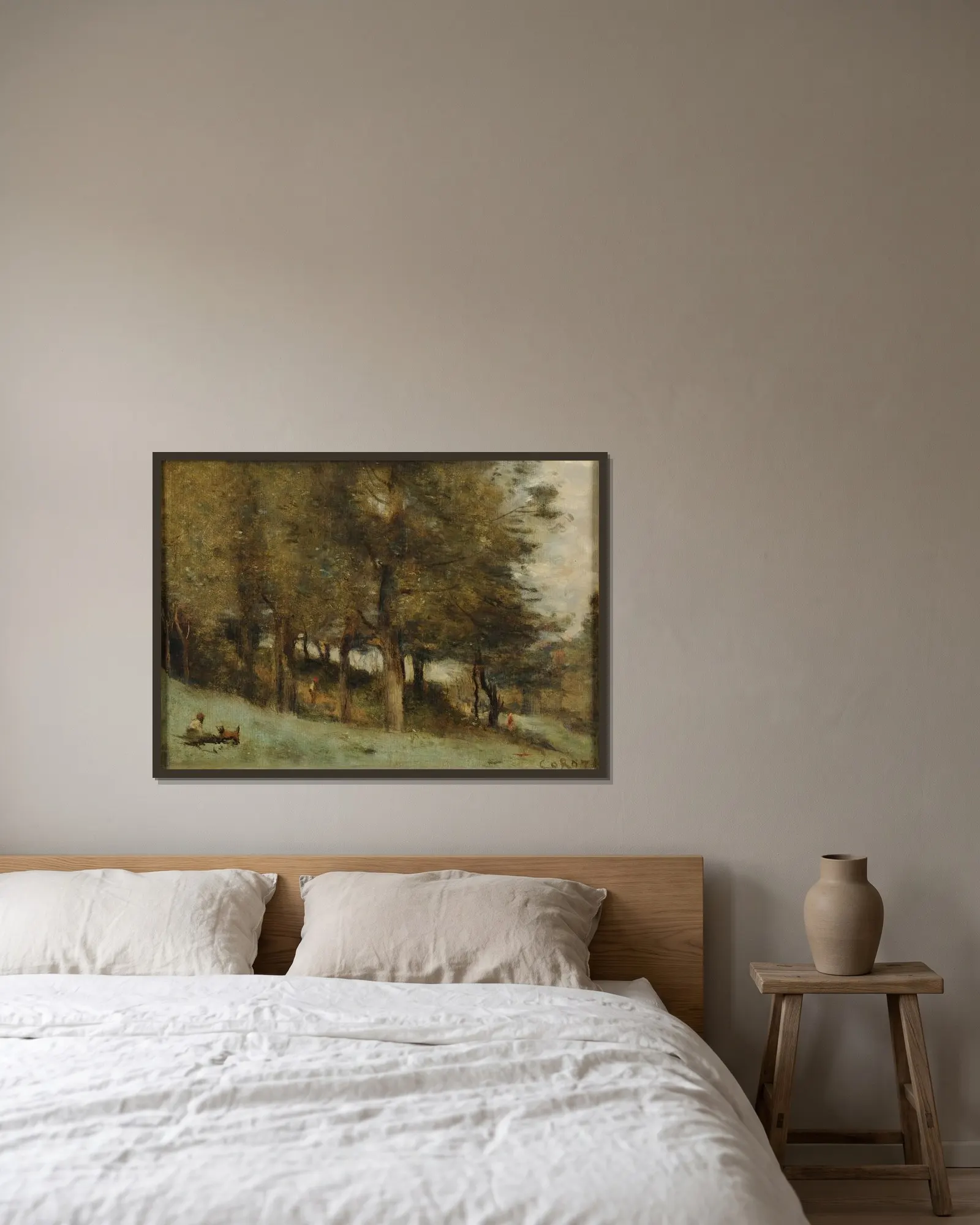 Sous-bois – nr 2 av Jean-Baptiste-Camille Corot inramad på en vägg