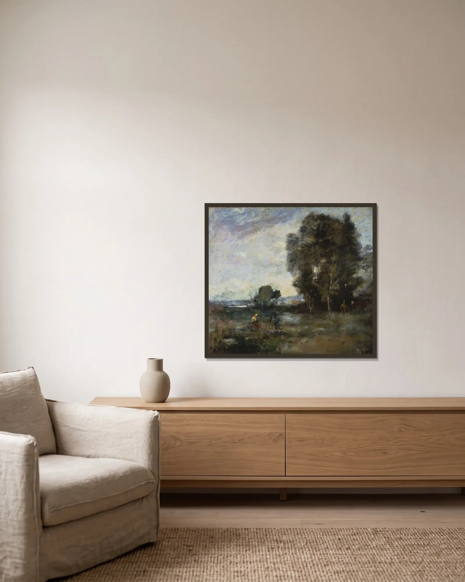 Summer Landscape av Jean-Baptiste-Camille Corot inramad på en vägg