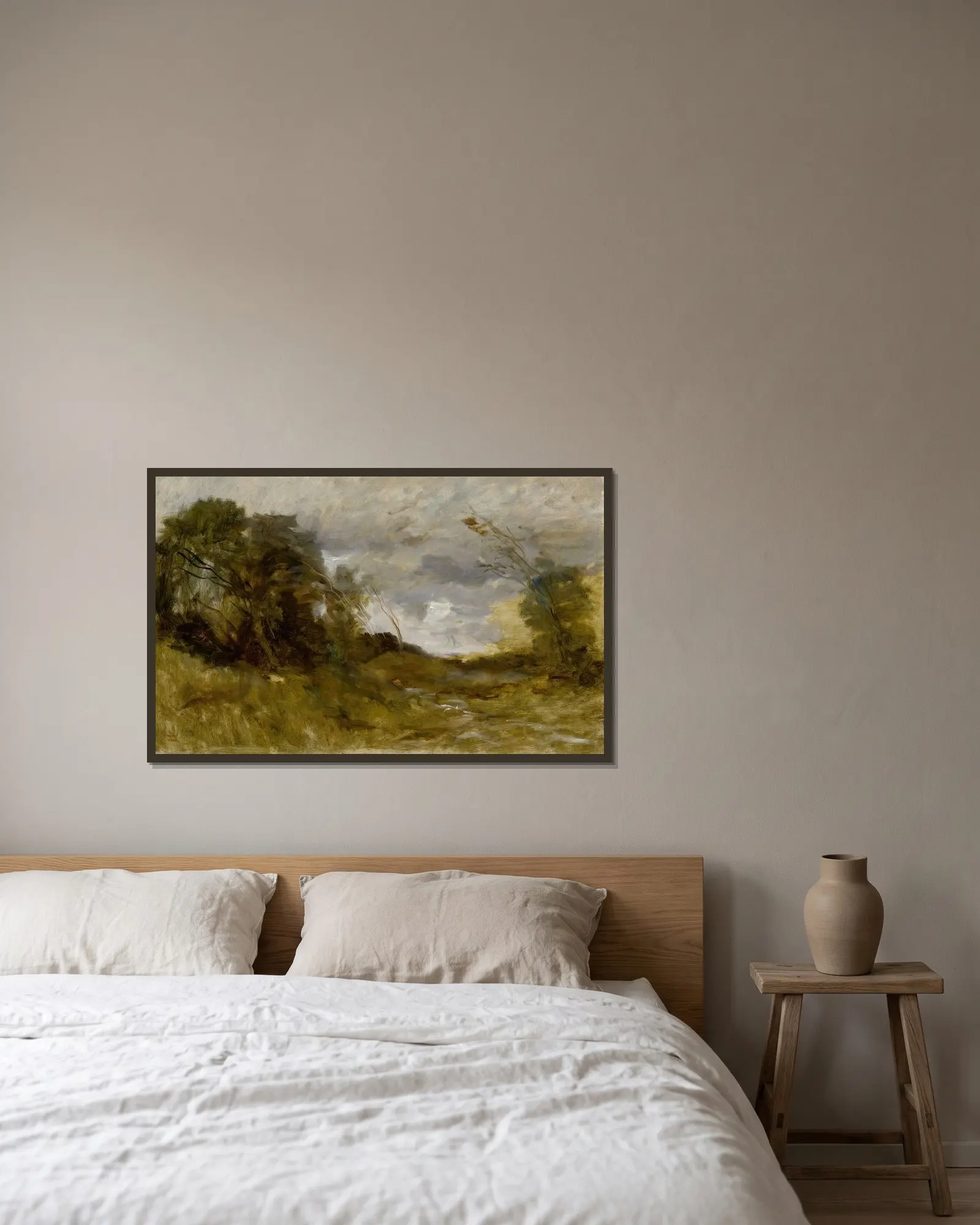 Vallée Solitaire av Jean-Baptiste-Camille Corot inramad på en vägg