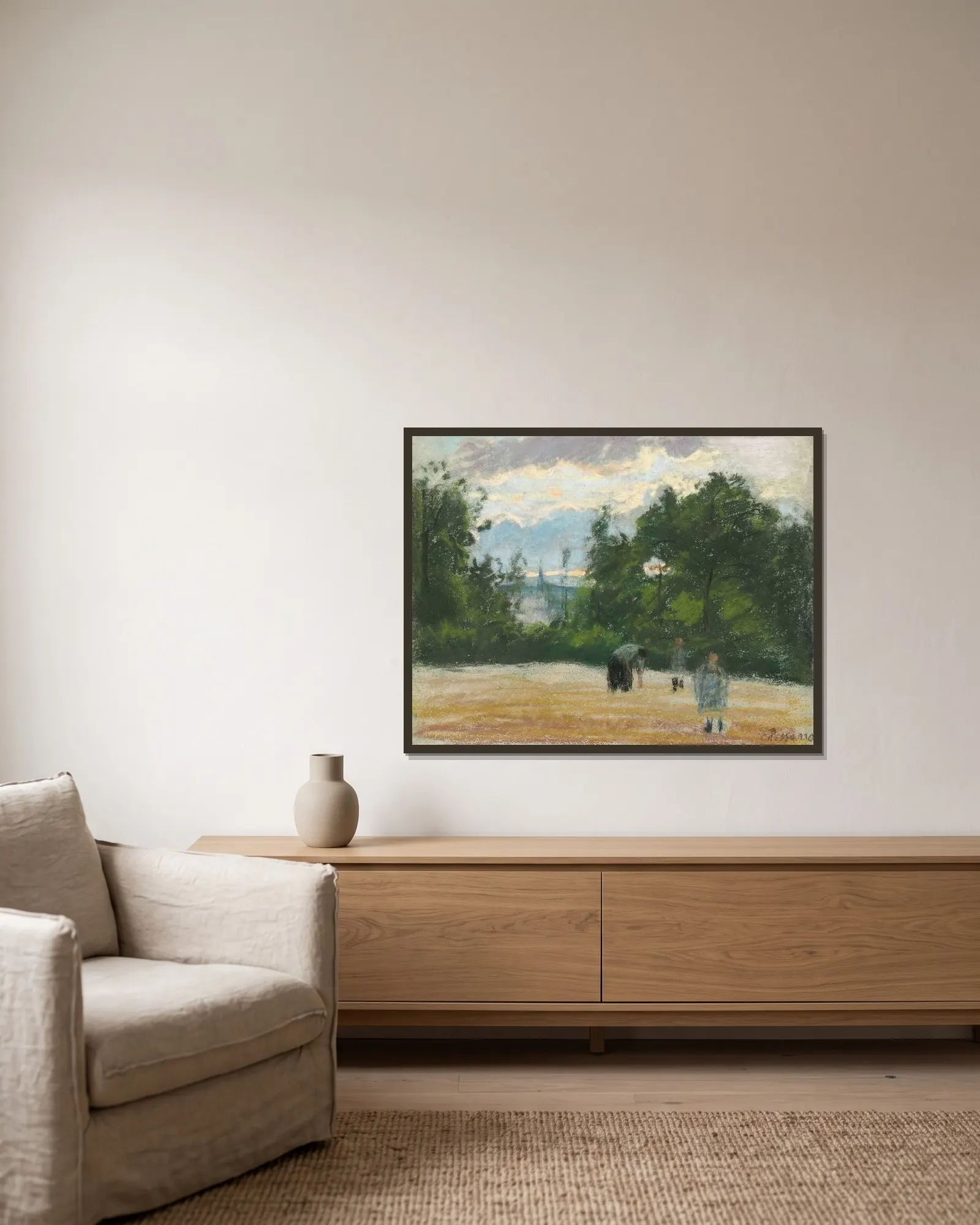 La clairière av Camille Pissarro inramad på en vägg