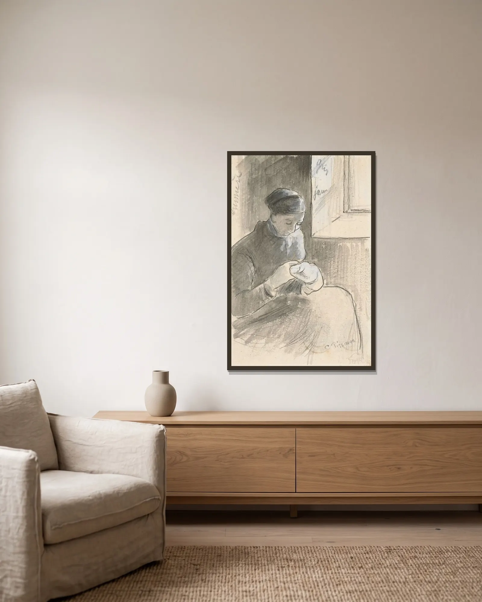 The Mender av Camille Pissarro inramad på en vägg