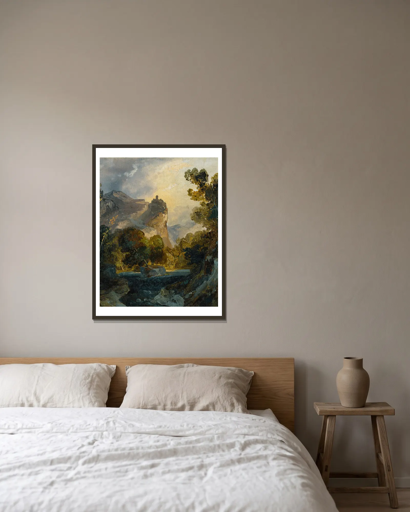 Italian Landscape av Carl Blechen inramad på en vägg