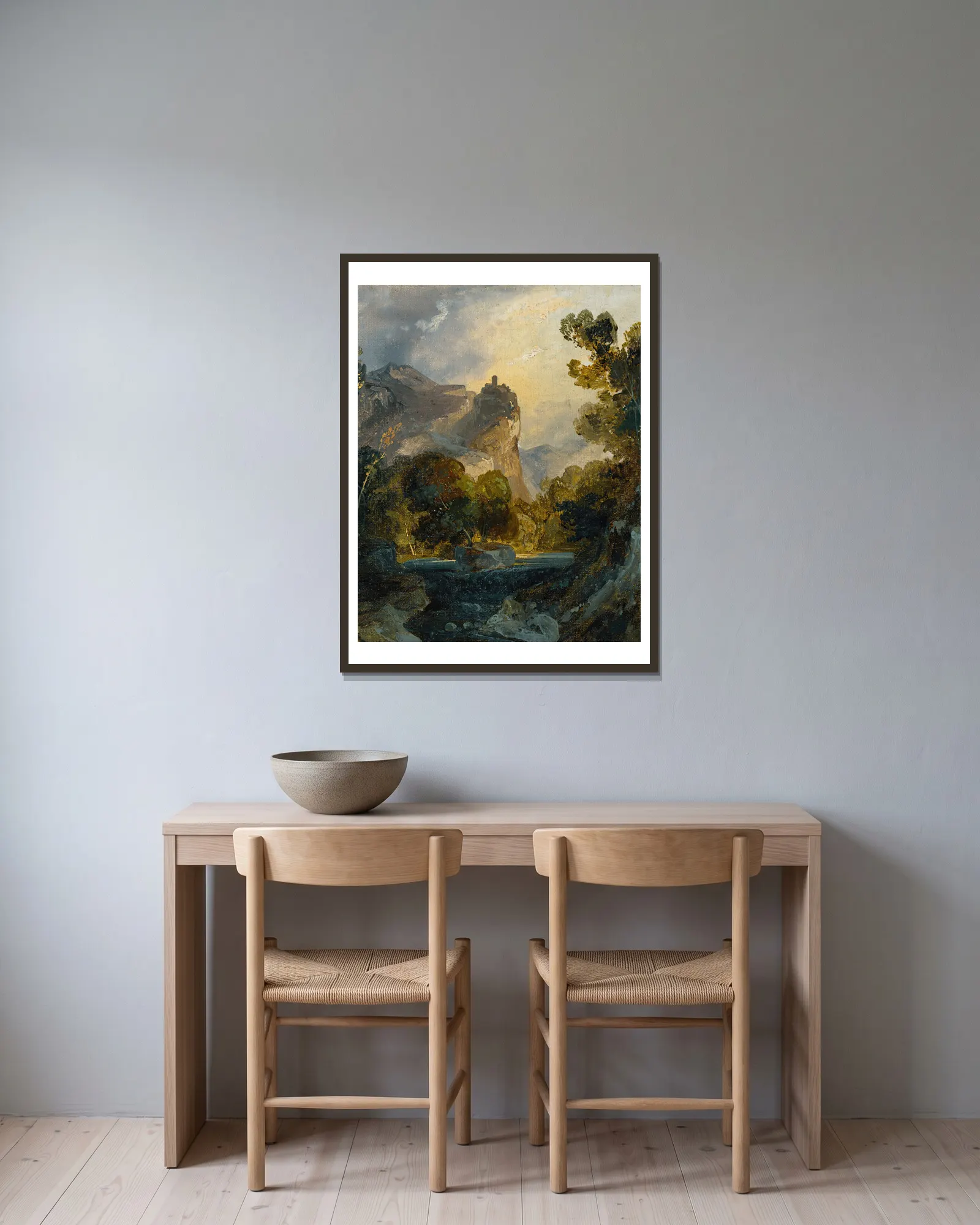 Italian Landscape av Carl Blechen inramad på en vägg