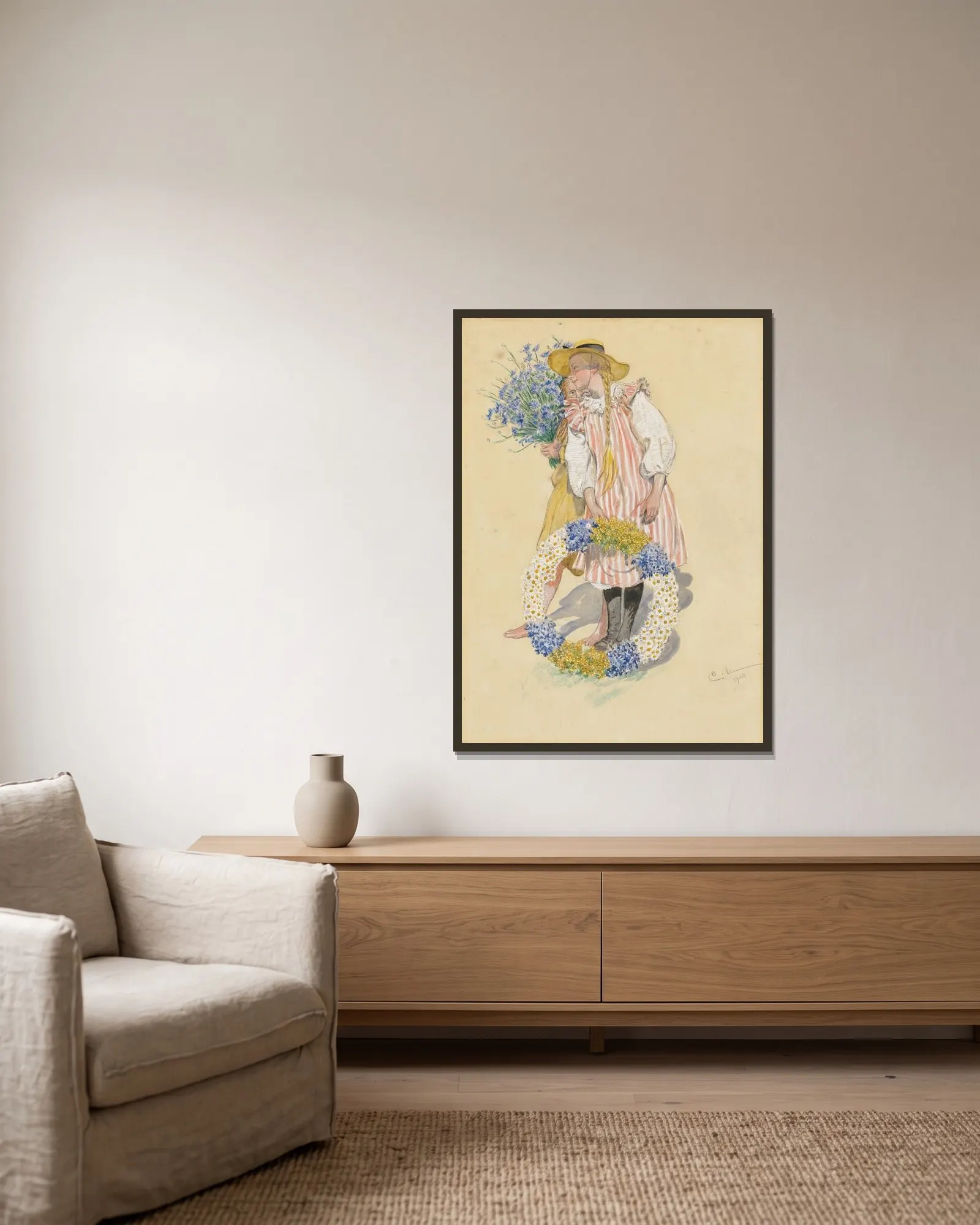 Lisbeth och Brita av Carl Larsson inramad på en vägg