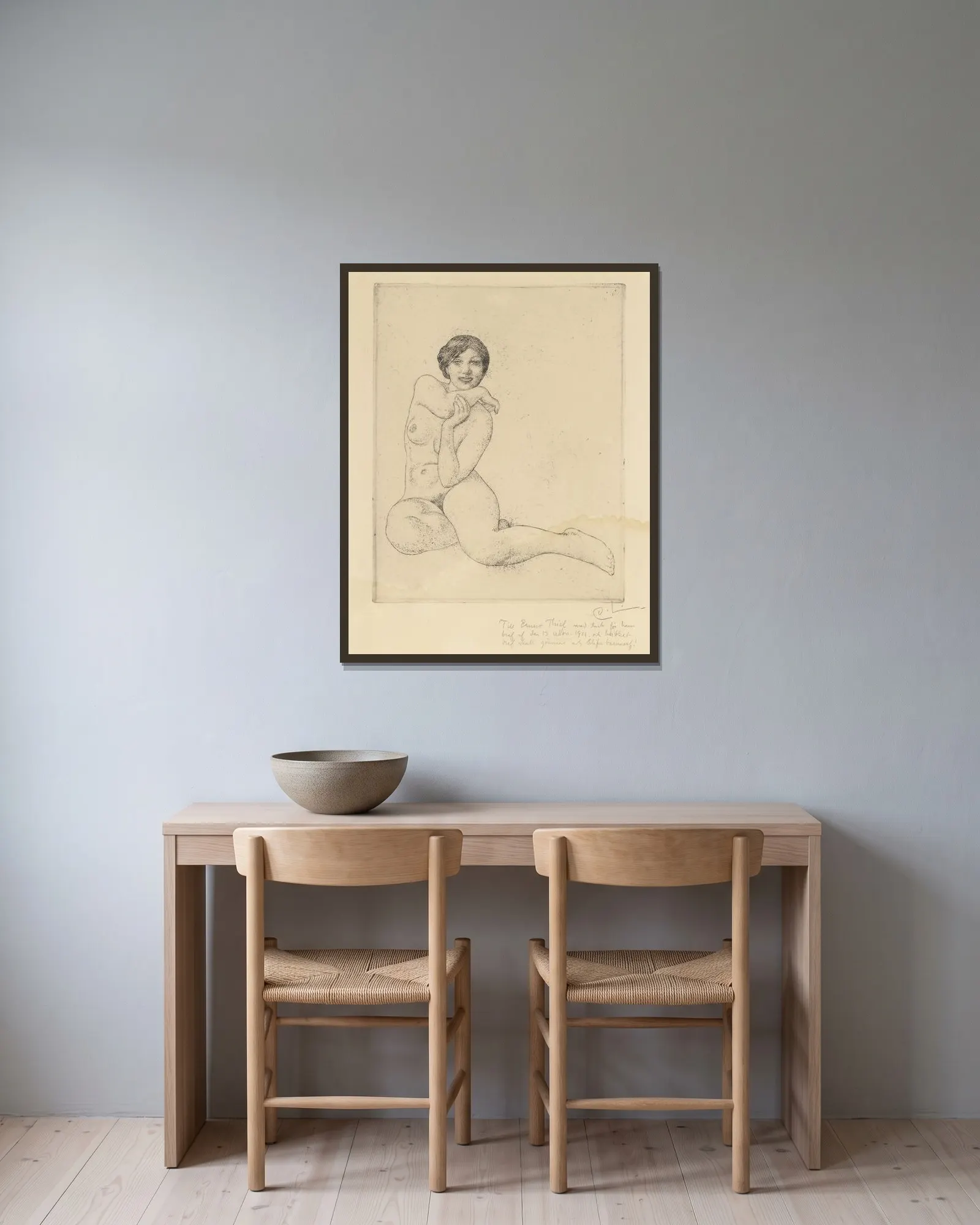 Sitting Model av Carl Larsson inramad på en vägg