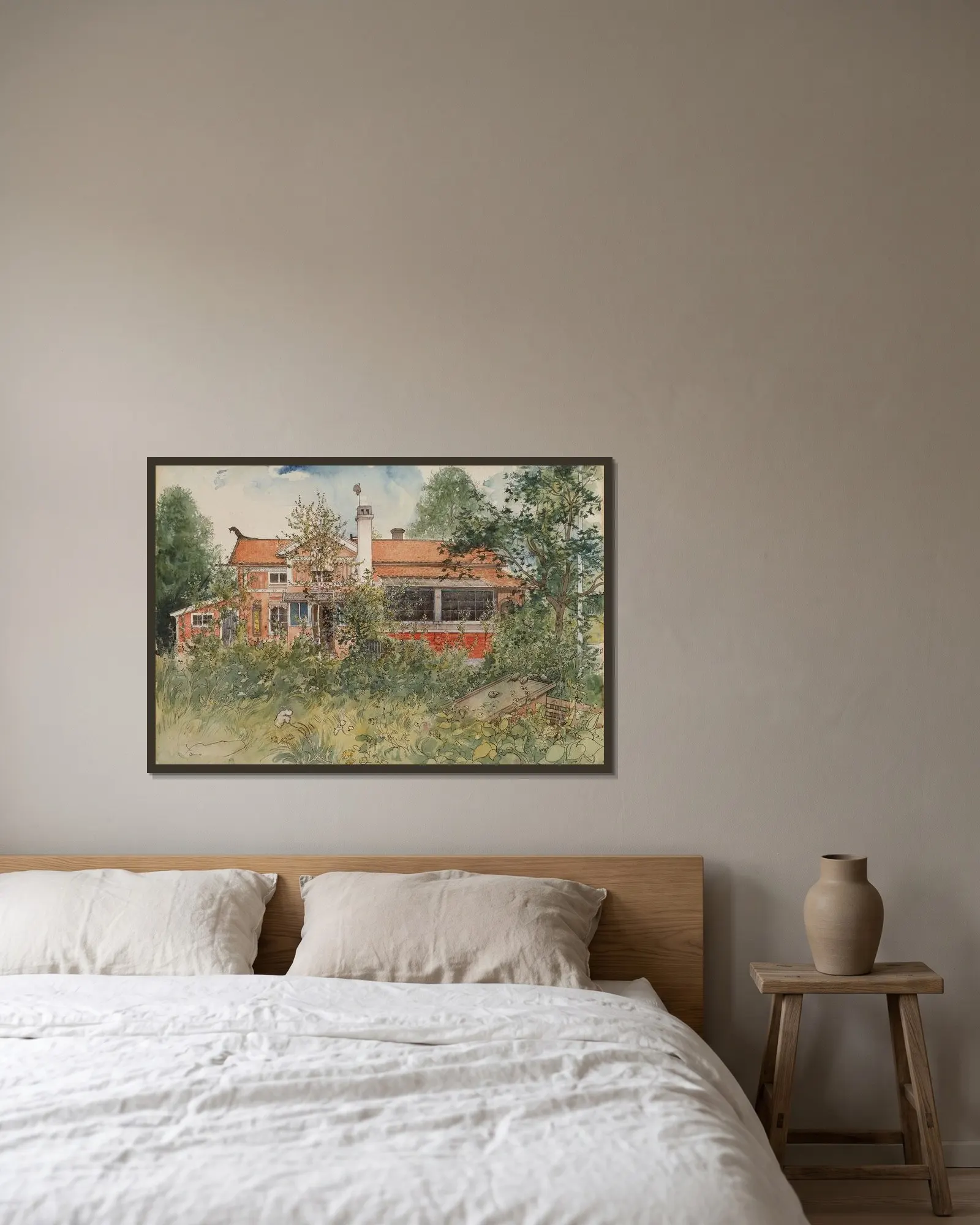 The Cottage av Carl Larsson inramad på en vägg