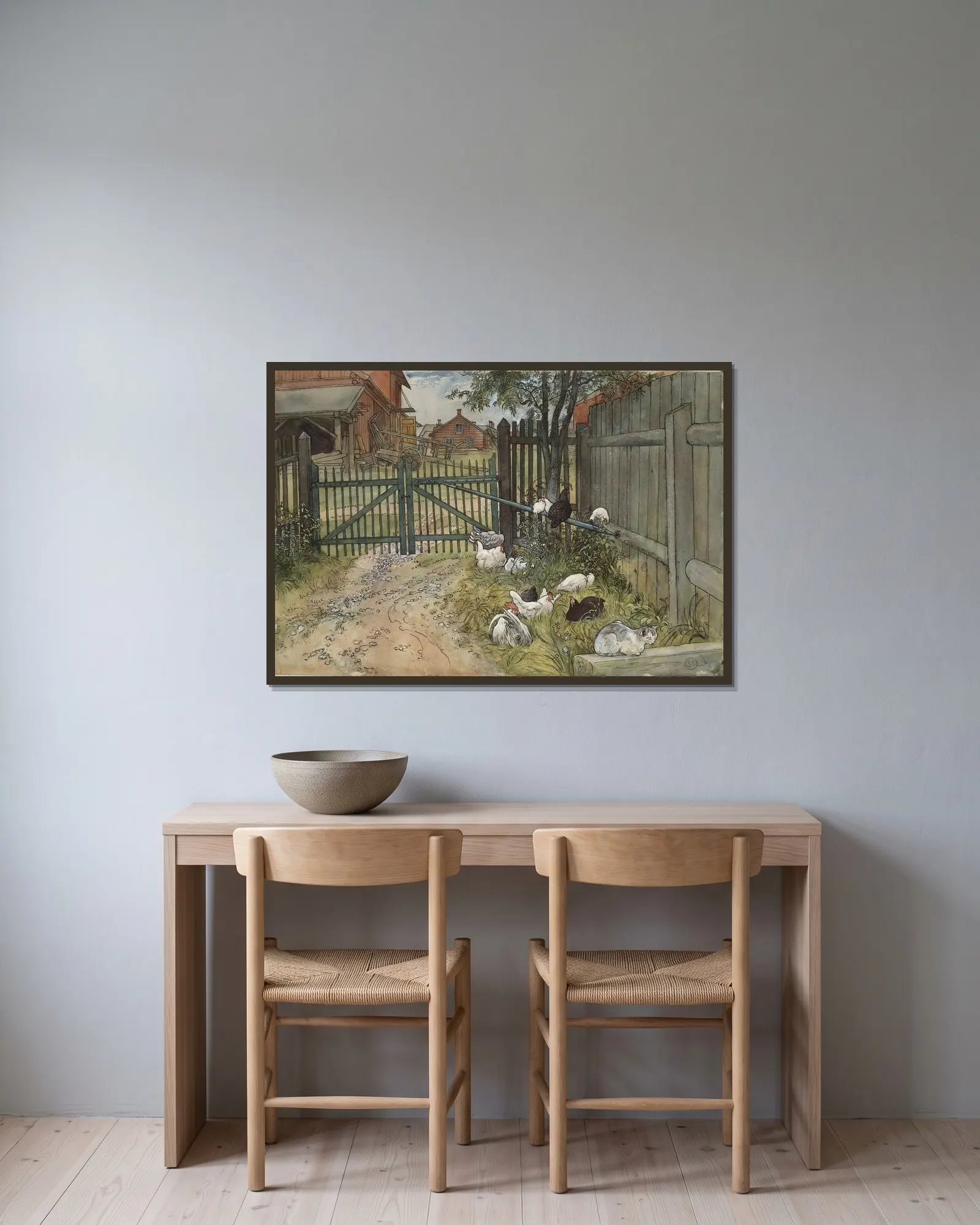 The Gate av Carl Larsson inramad på en vägg