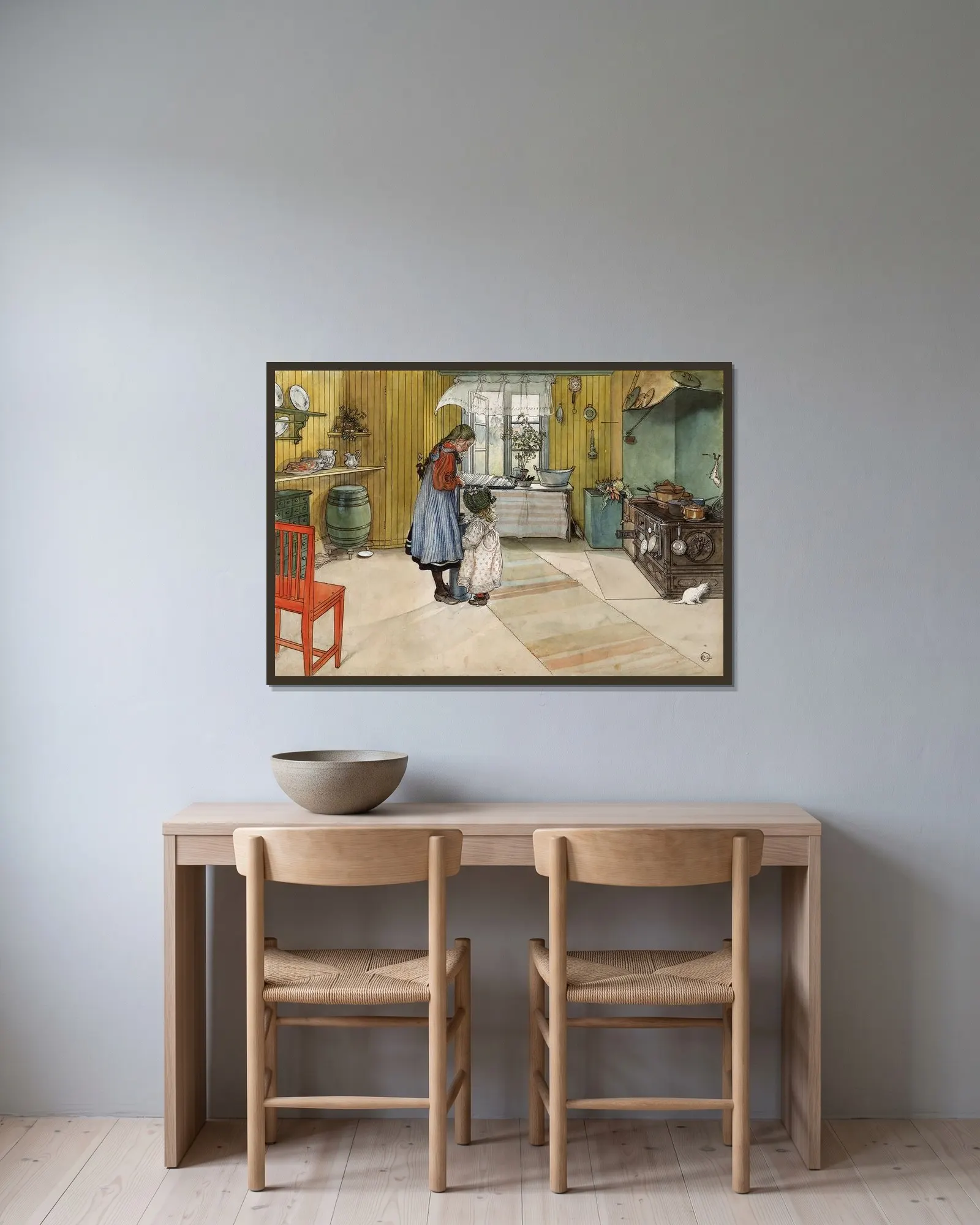 The Kitchen av Carl Larsson inramad på en vägg