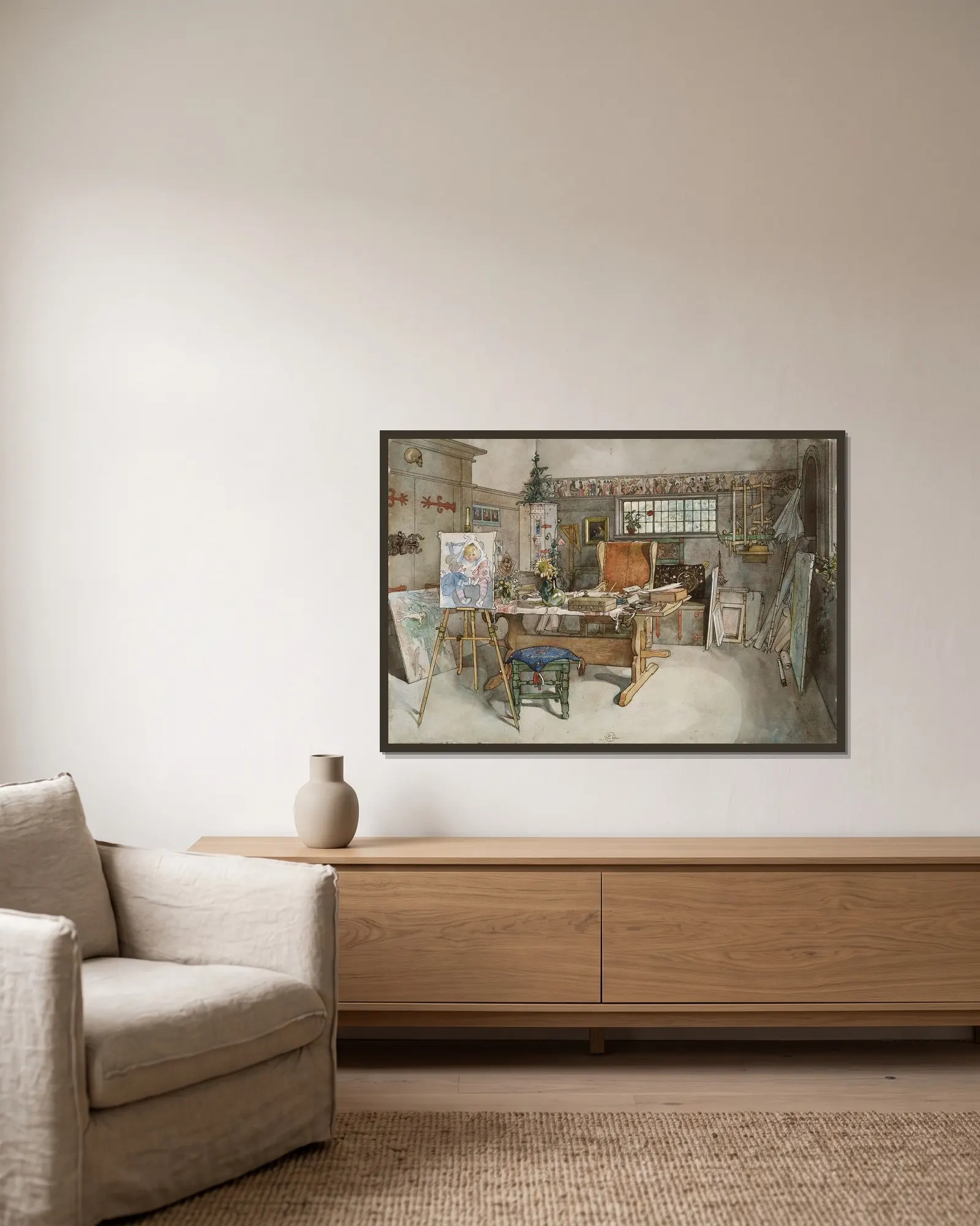The Studio av Carl Larsson inramad på en vägg