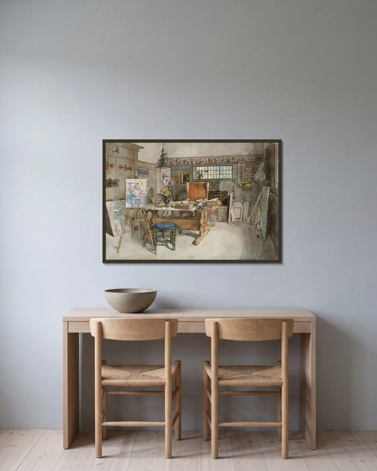 The Studio av Carl Larsson inramad på en vägg
