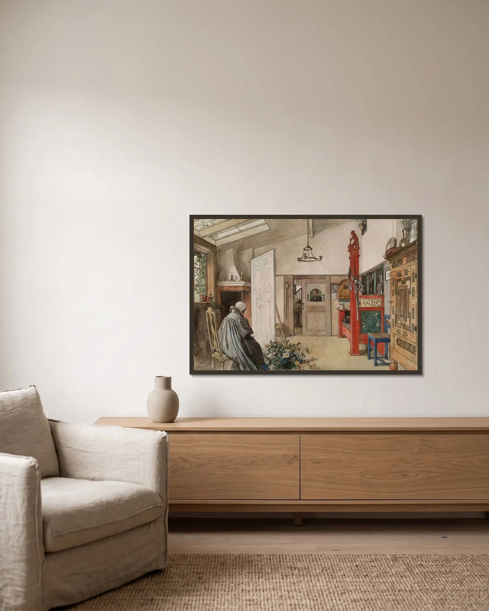 The Studio av Carl Larsson inramad på en vägg