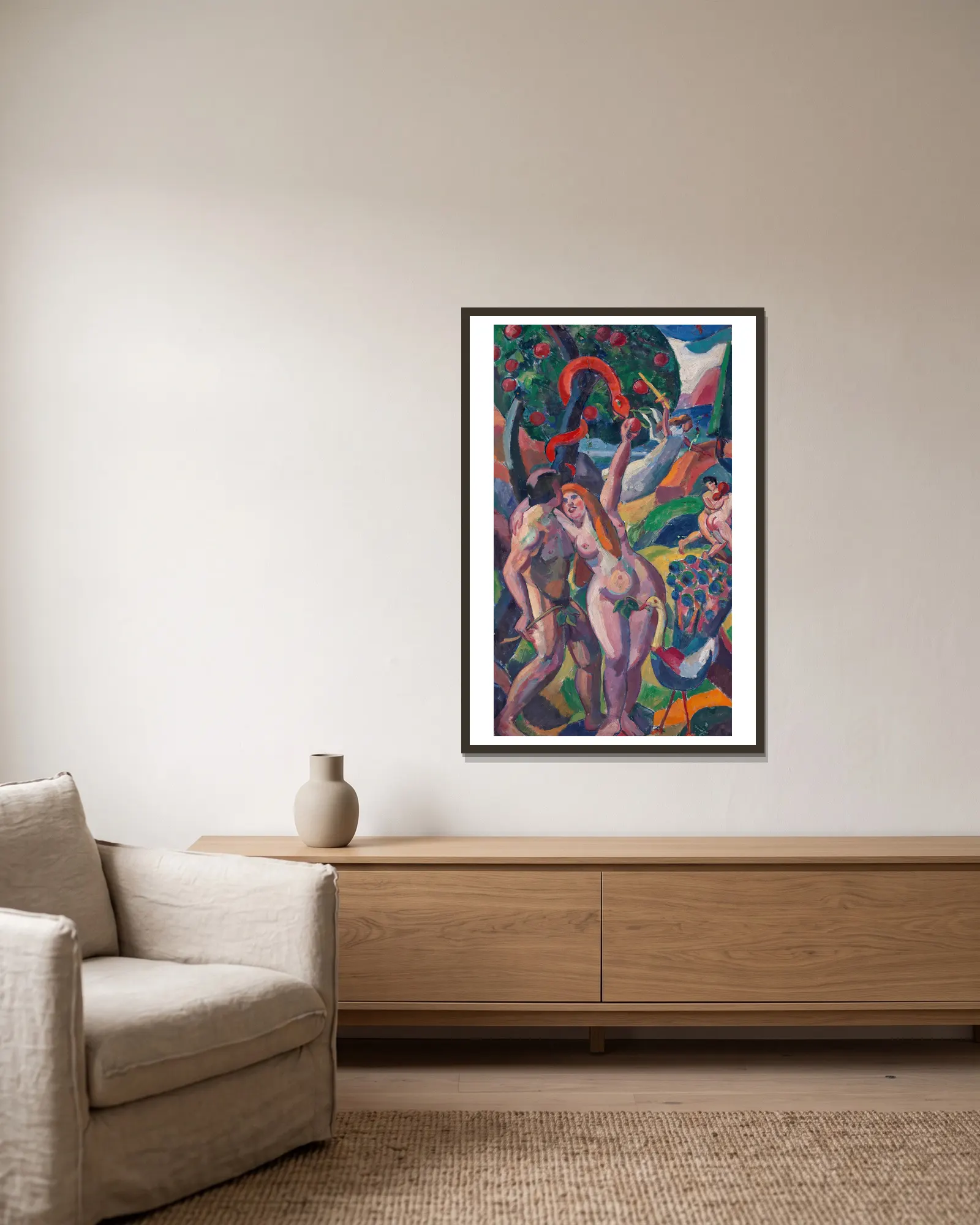 Adam and Eve av Carl Newman inramad på en vägg