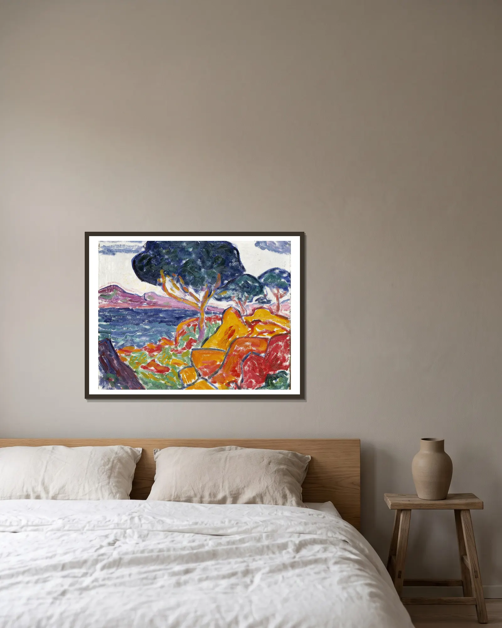 Landscape av Carl Newman inramad på en vägg