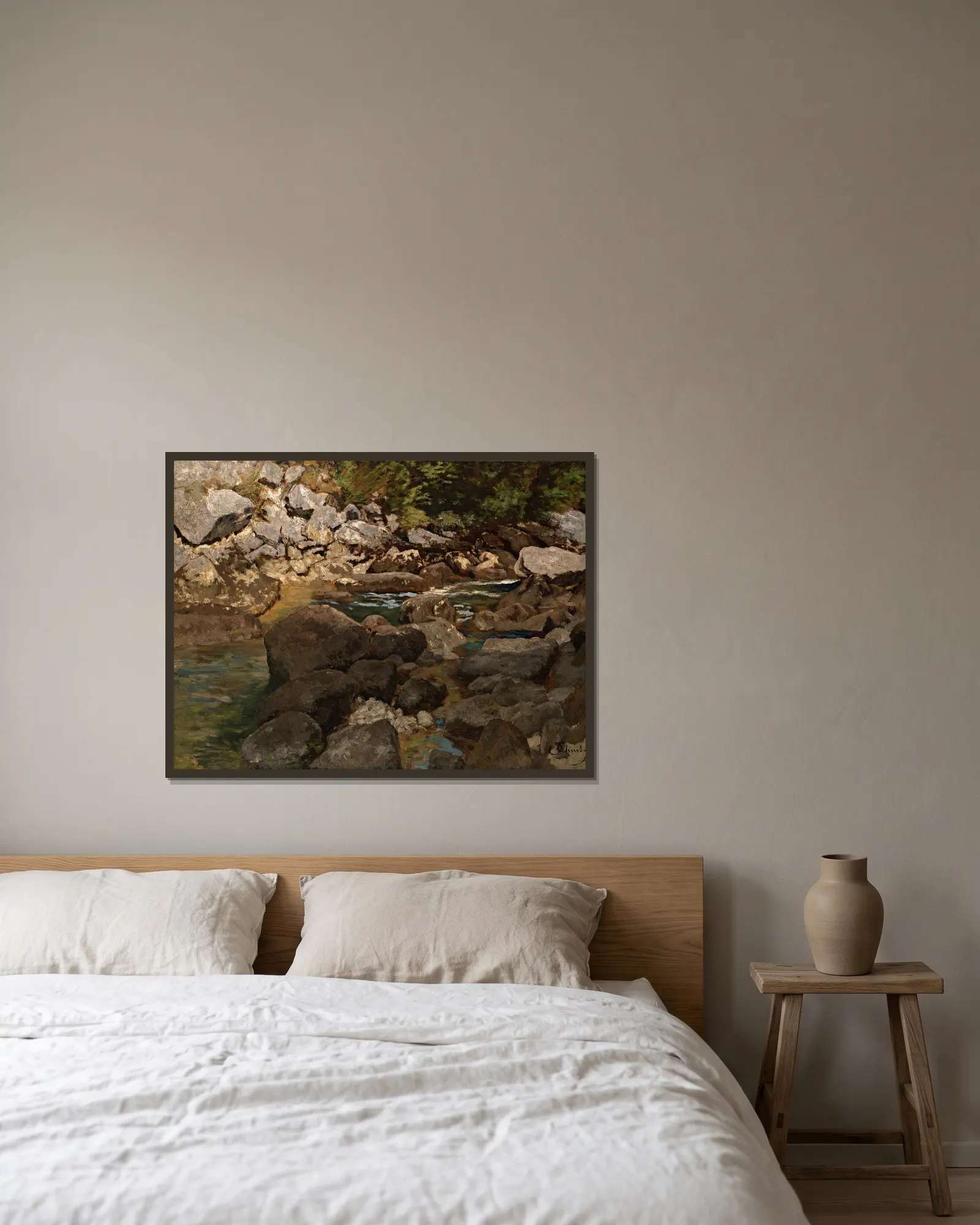 Mountain Stream with Boulders av Carl Schuch inramad på en vägg