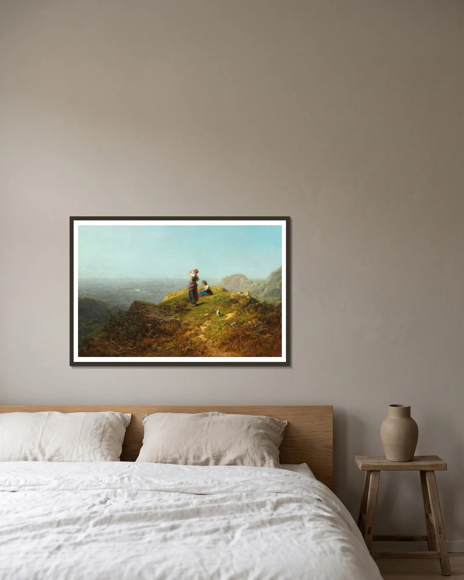 Blick ins Tal (Zwei Mädchen auf einer Alpe) av Carl Spitzweg inramad på en vägg