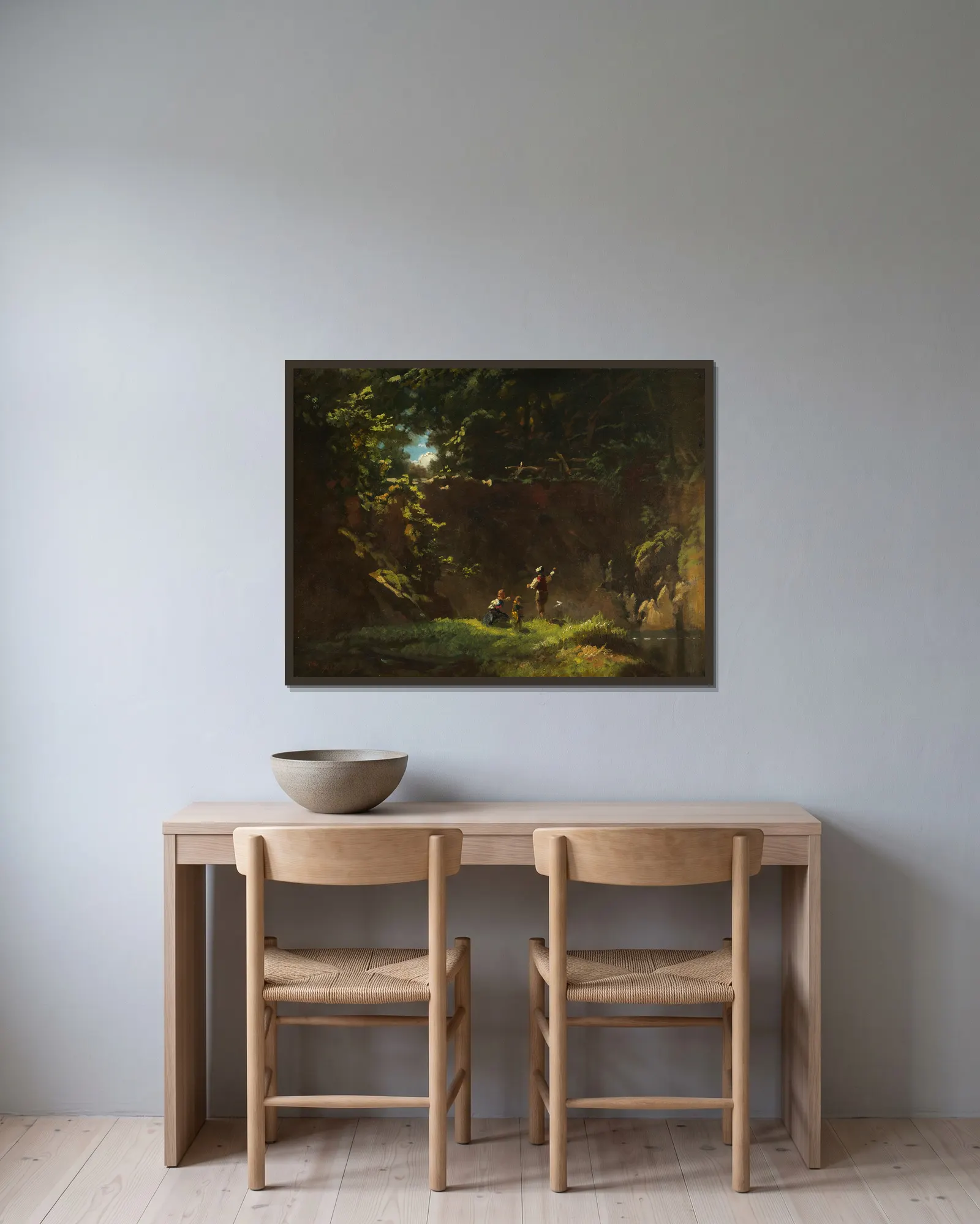 Fischende Kinder av Carl Spitzweg inramad på en vägg
