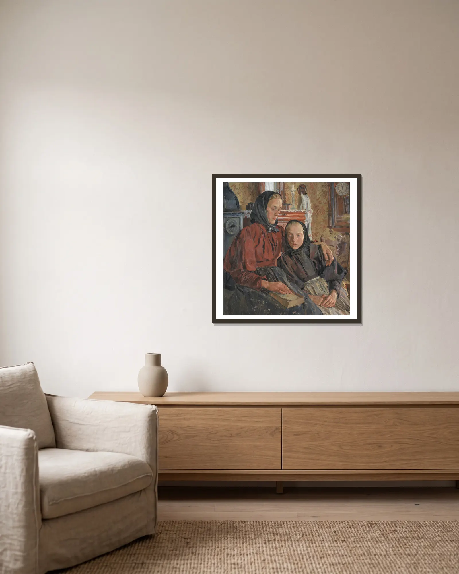 Sisters av Carl Wilhelmson inramad på en vägg