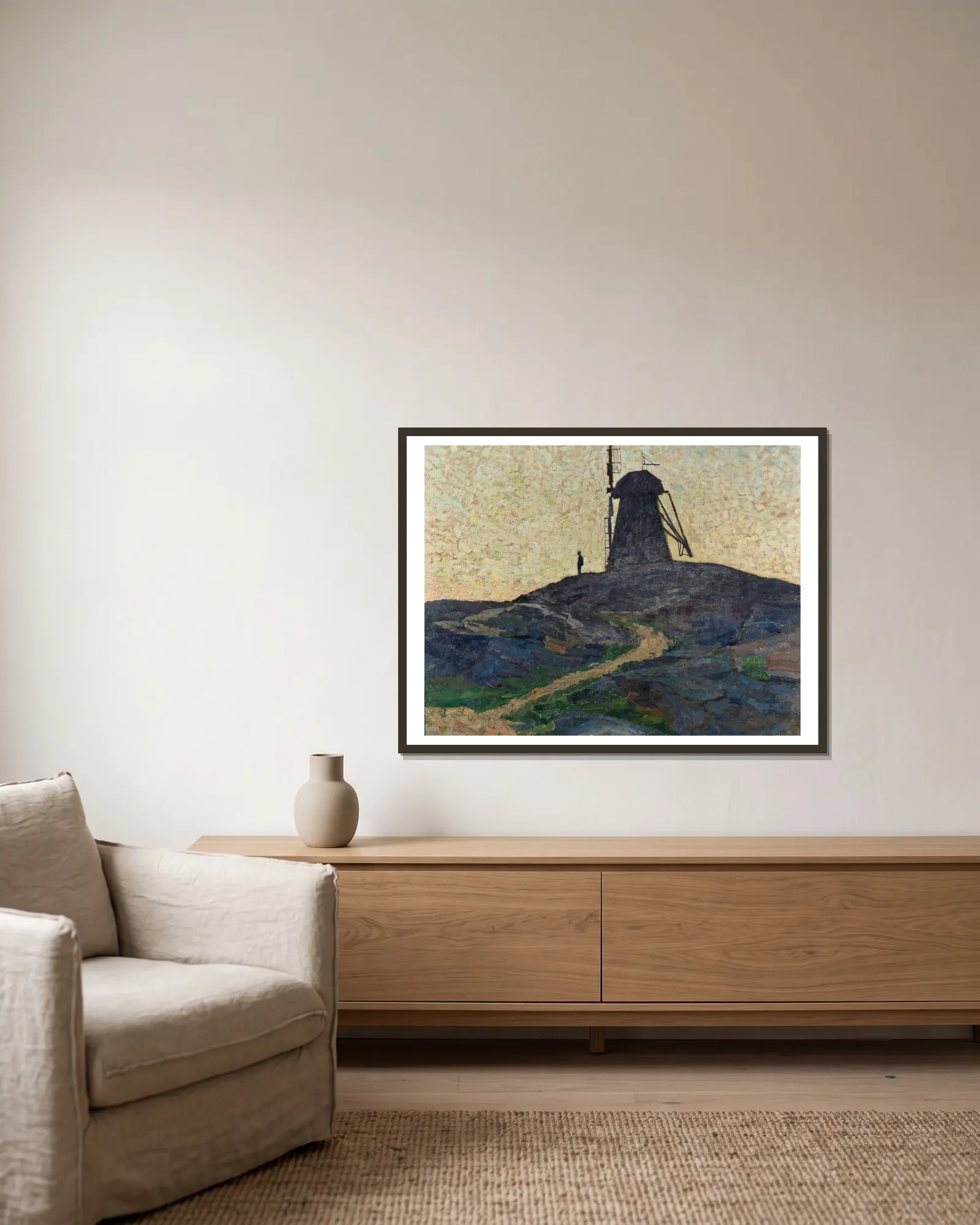 The Windmill av Carl Wilhelmson inramad på en vägg
